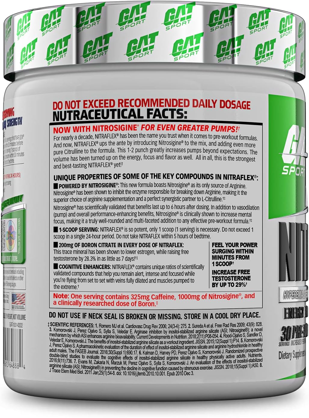 Boost Strength & Energy with GAT SPORT Nitraflex Advanced Pre-Workout Powder - Green Apple Flavor, 30 Servings