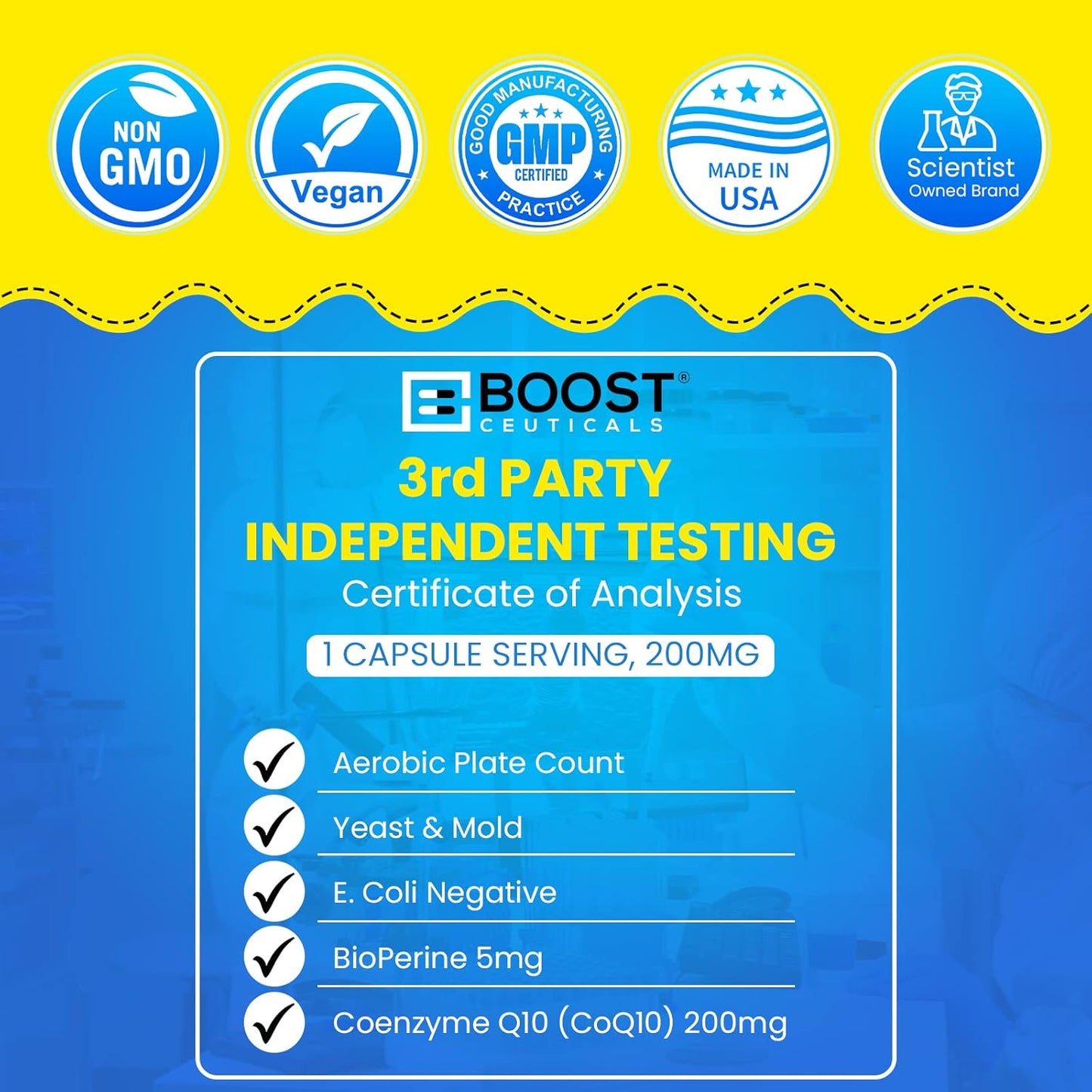 BoostCeuticals Pure CoQ10 200mg Capsules for High Absorption - Vegan, Non GMO, Gluten Free, No Stearates - 90 Count