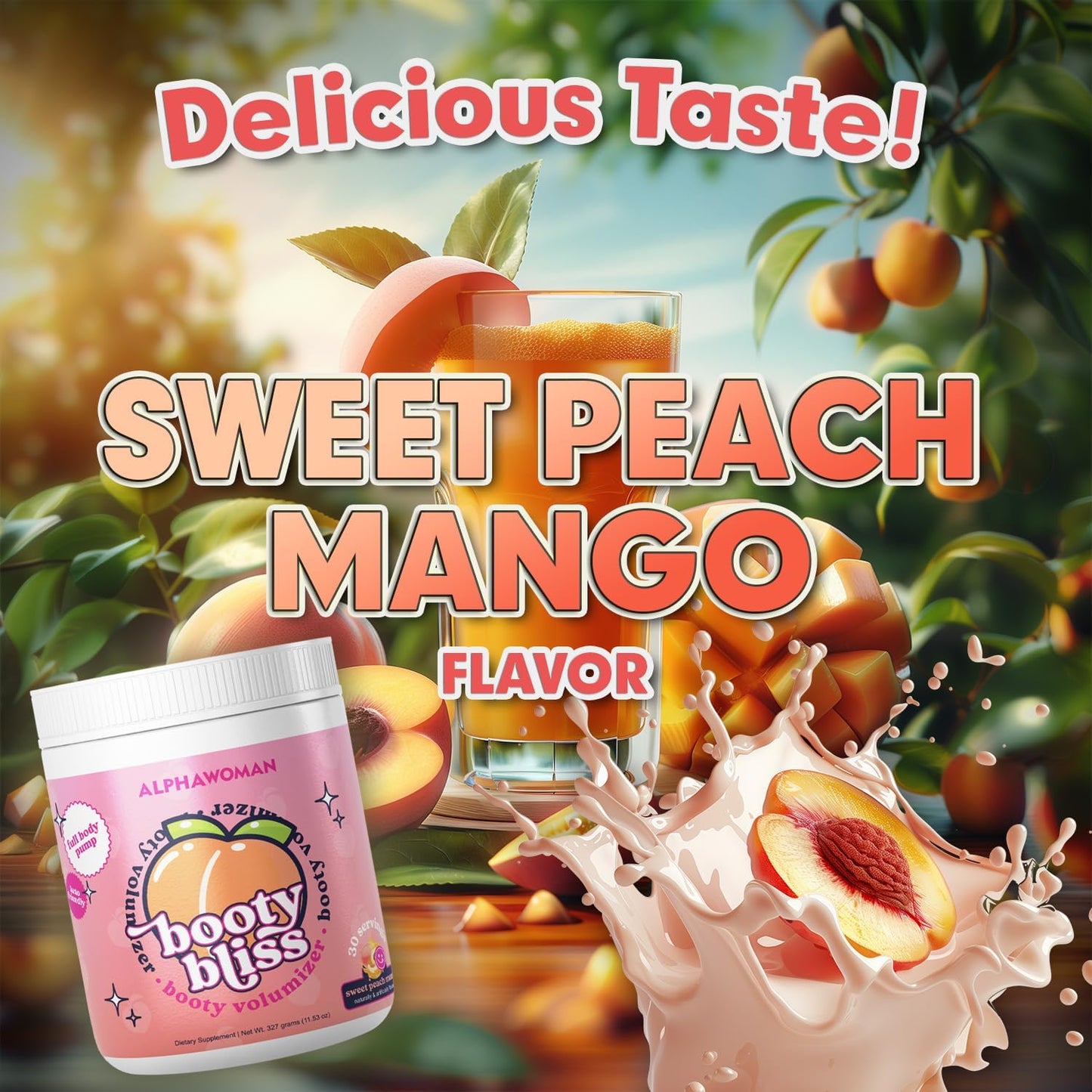 Booty Bliss Creatine for Women Pre Workout - Booty Builder with Keto Friendly Collagen - Pump It Up for The Perfect Peach - 30 Servings Sweet Peach Mango Flavor