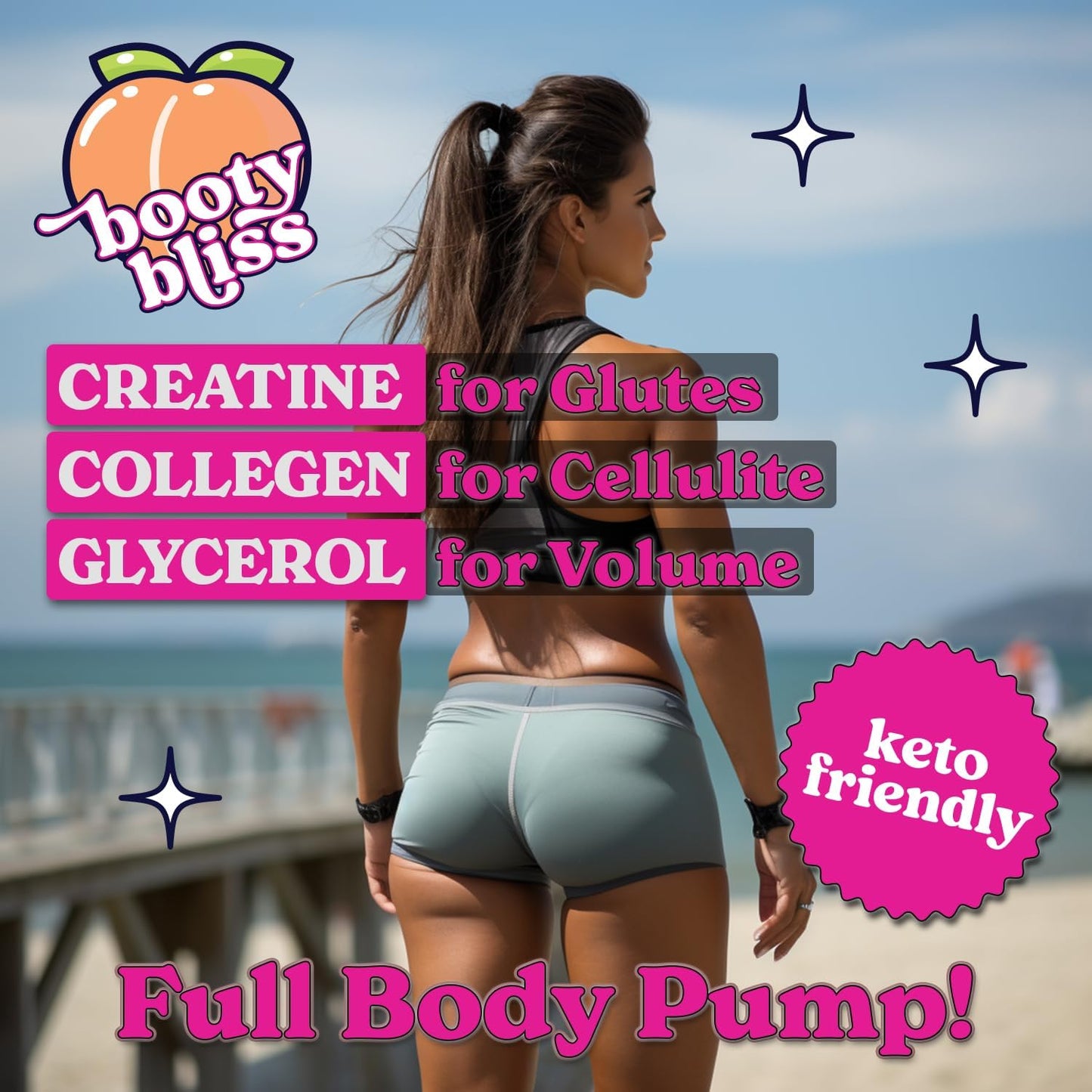 Booty Bliss Creatine for Women Pre Workout - Booty Builder with Keto Friendly Collagen - Pump It Up for The Perfect Peach - 30 Servings Sweet Peach Mango Flavor