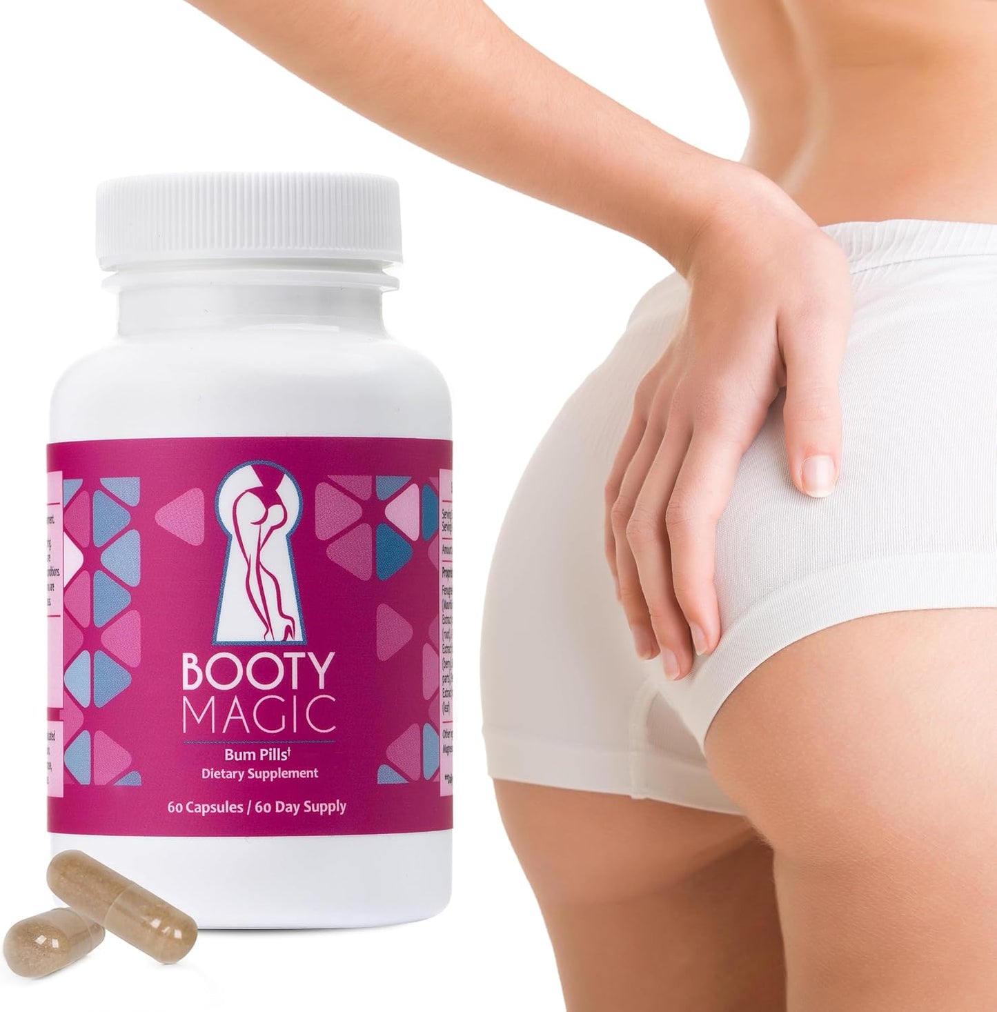 Booty Magic Butt Enhancement Pills - 2 Months Supply for Bigger, Rounder Butt with Maca & Fenugreek