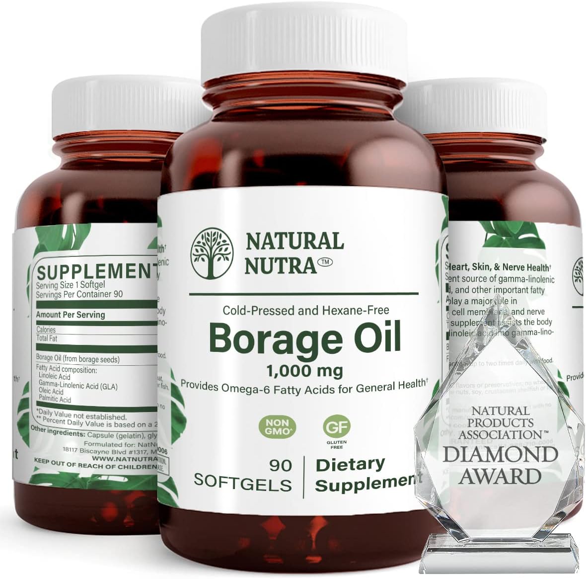 Borage Oil Supplement for Skin, Heart, and Nerve Health - Reduce Joint Pain and Acne - Omega 6 Fatty Acids - 90 Softgels