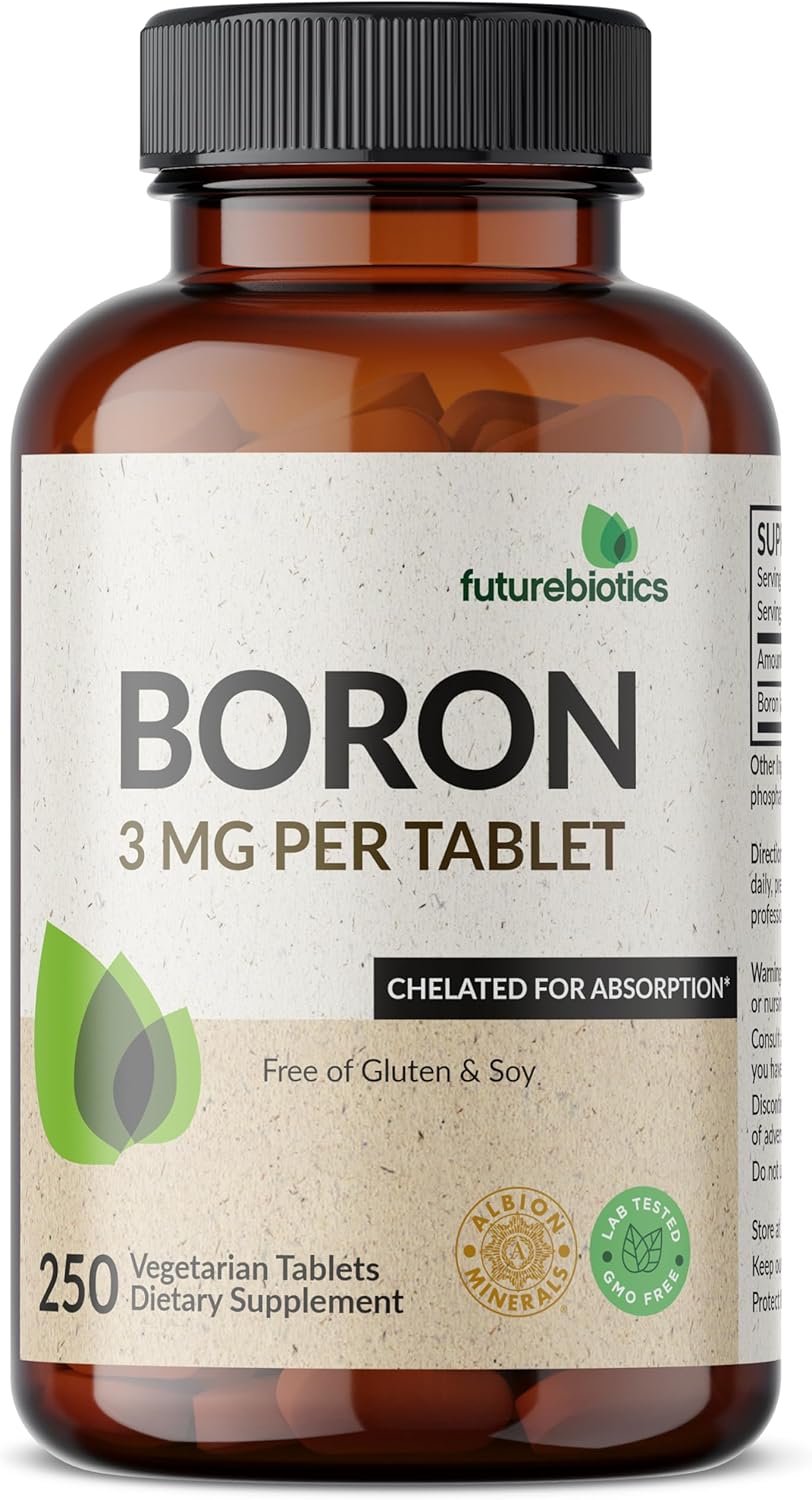 Boron 3mg Supplement, Vegetarian Formula for Enhanced Absorption, Non-GMO, 250 Tablets