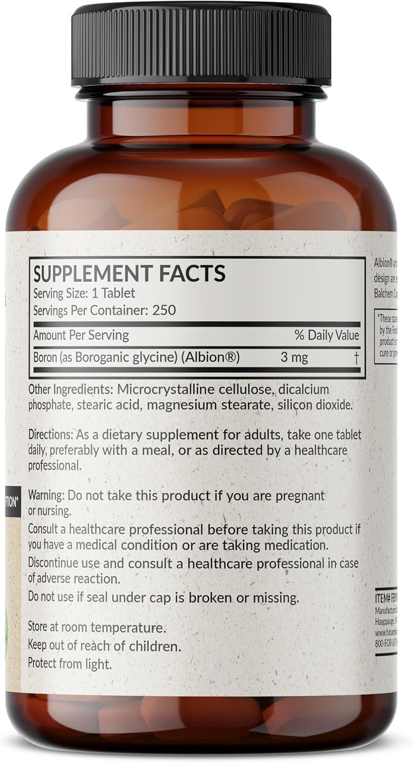 Boron 3mg Supplement, Vegetarian Formula for Enhanced Absorption, Non-GMO, 250 Tablets