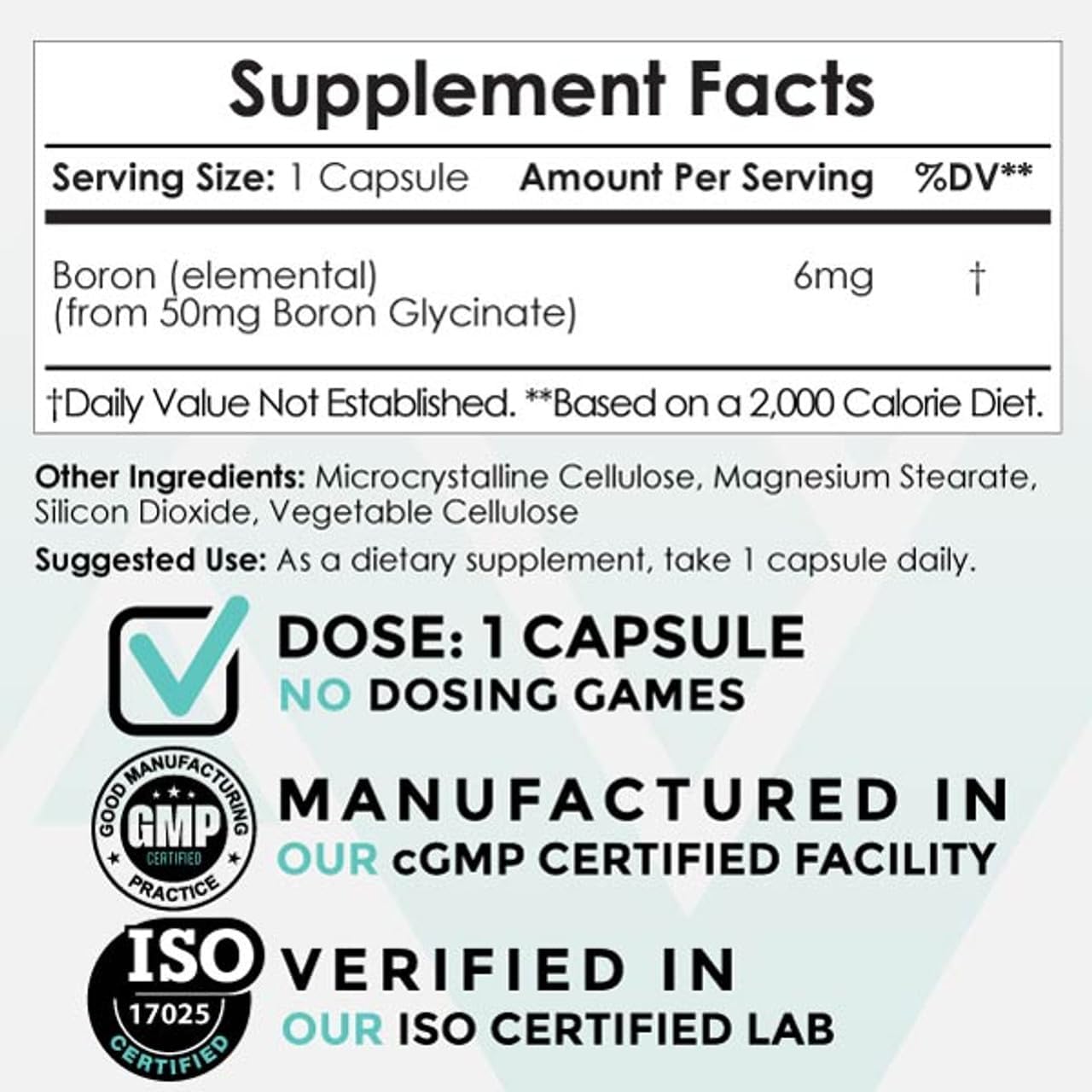 Boron Glycinate Capsules - 50mg | Boost Testosterone, Reduce Inflammation, Immune & Cognitive Support | 120 Count