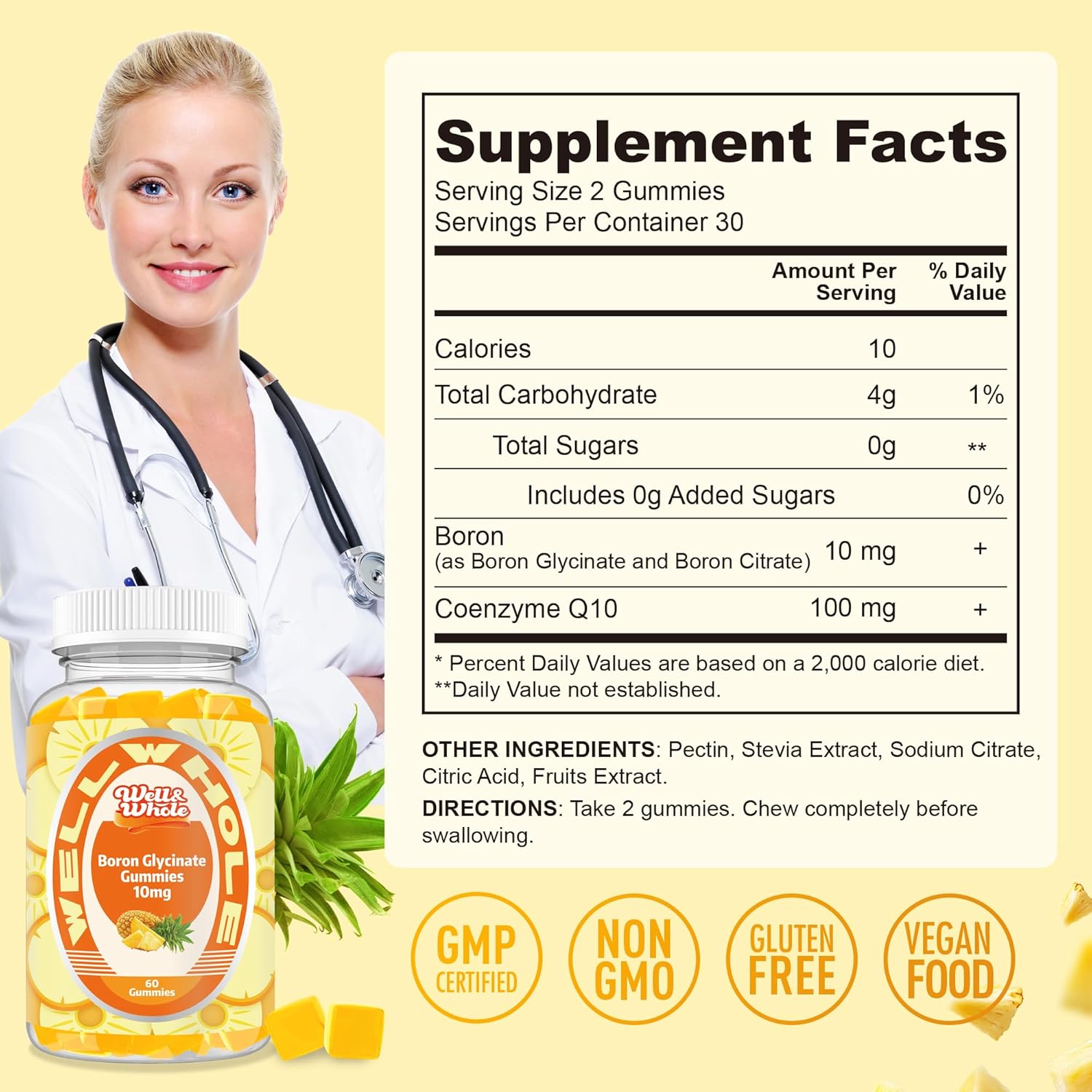 Boron Glycinate & CoQ10 Gummies for Calcium and Magnesium Absorption, 60 Count