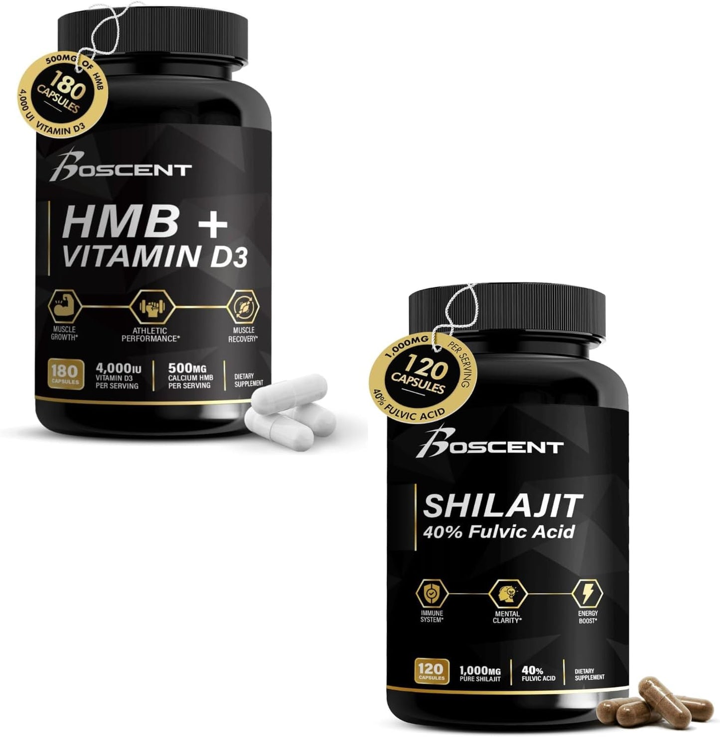 BOSCENT HMB and Shilajit Energy and Strength Supplement Pack for Enhanced Performance