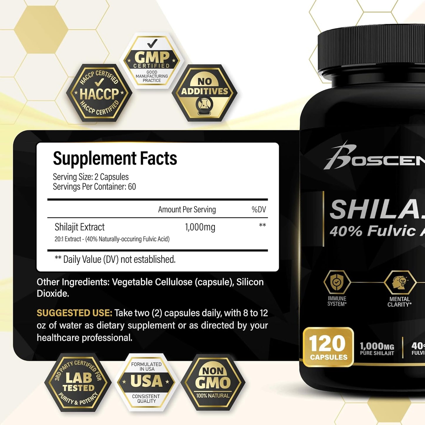 BOSCENT HMB and Shilajit Energy and Strength Supplement Pack for Enhanced Performance