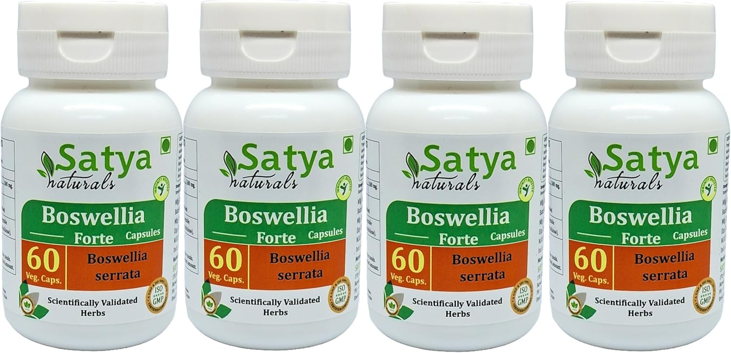 Boswellia Forte Capsules 500mg - Ayurvedic Herbal Supplement for Men and Women - 4 Bottles of 60 Capsules - Satya Naturals