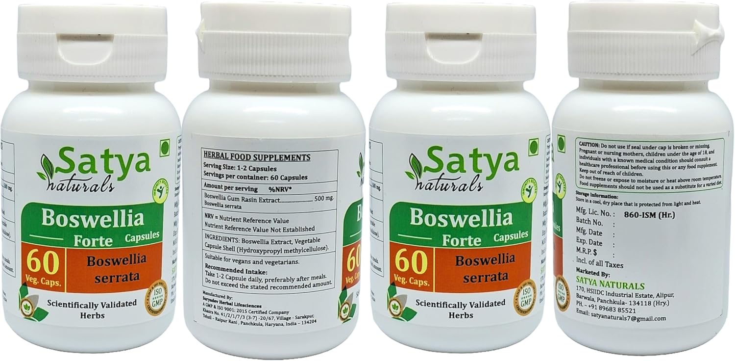 Boswellia Forte Capsules 500mg - Ayurvedic Herbal Supplement for Men and Women - 4 Bottles of 60 Capsules - Satya Naturals
