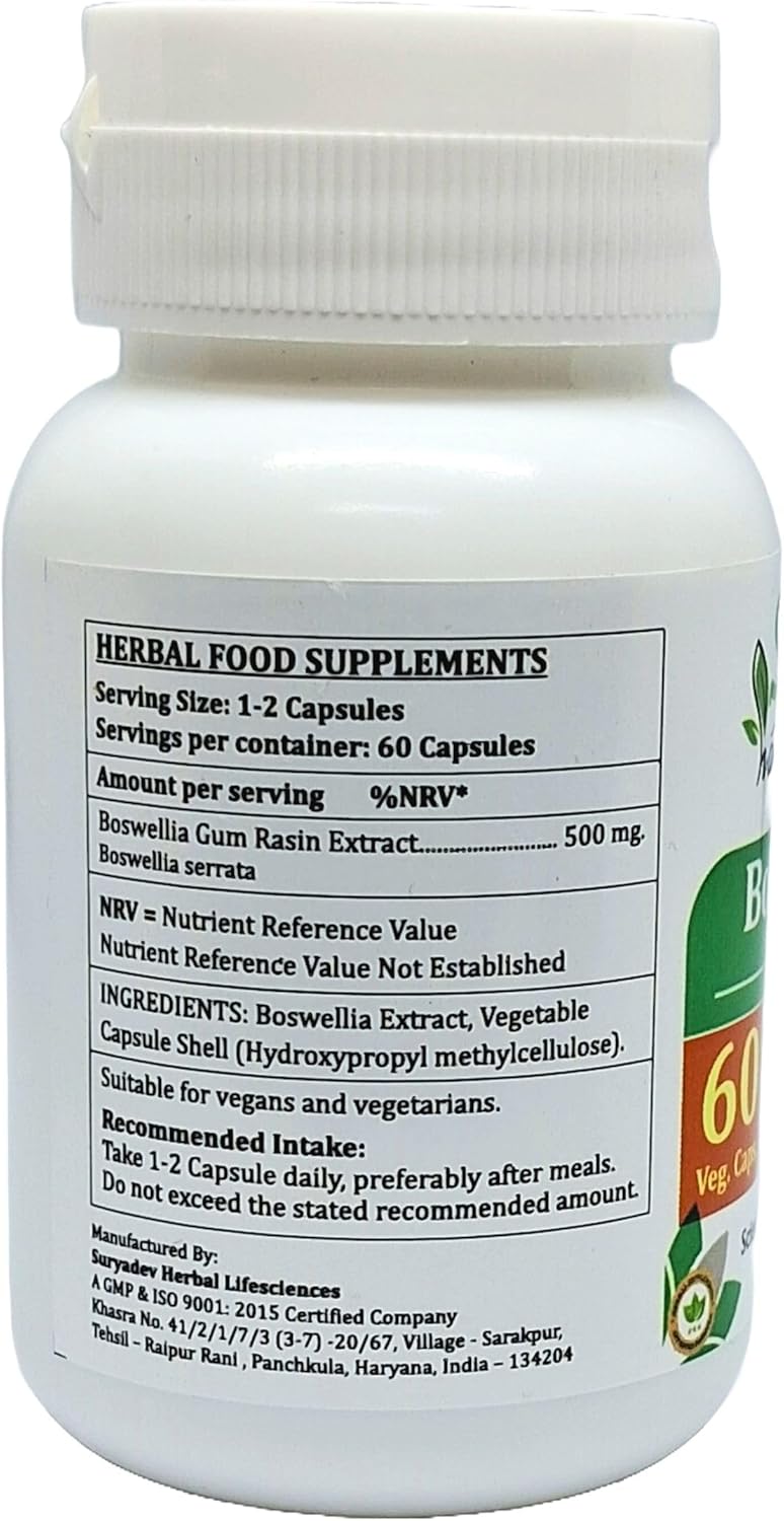 Boswellia Forte Capsules 500mg - Ayurvedic Herbal Supplement - 60 Vegetarian Capsules - 10:1 Extract - Men and Women Support