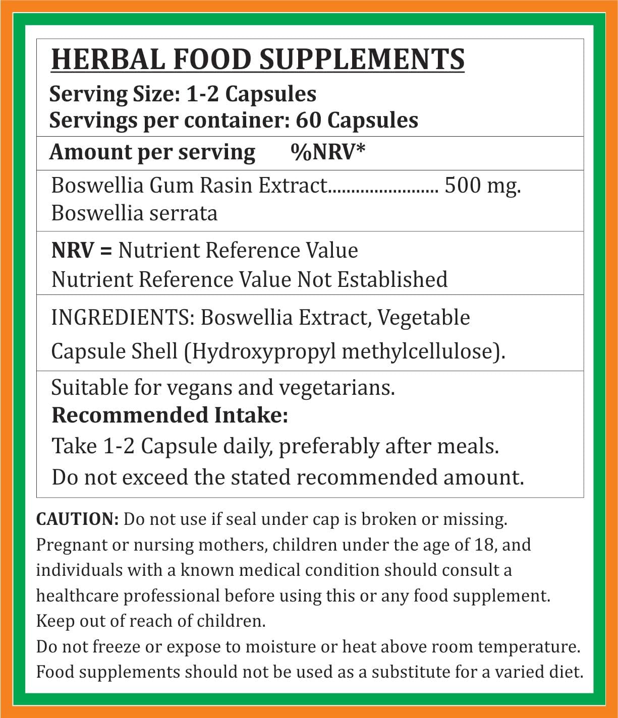 Boswellia Forte Capsules 500mg - Ayurvedic Herbal Supplement - 60 Vegetarian Capsules - 10:1 Extract - Men and Women Support