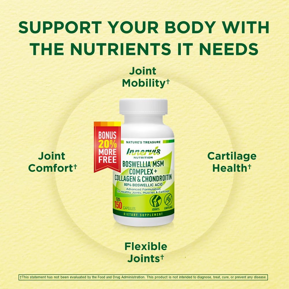 Boswellia MSM Complex with Collagen & Chondroitin | Joint Support Supplement | Mobility & Flexibility | Turmeric, Ginger, Bromelain | 150 Capsules