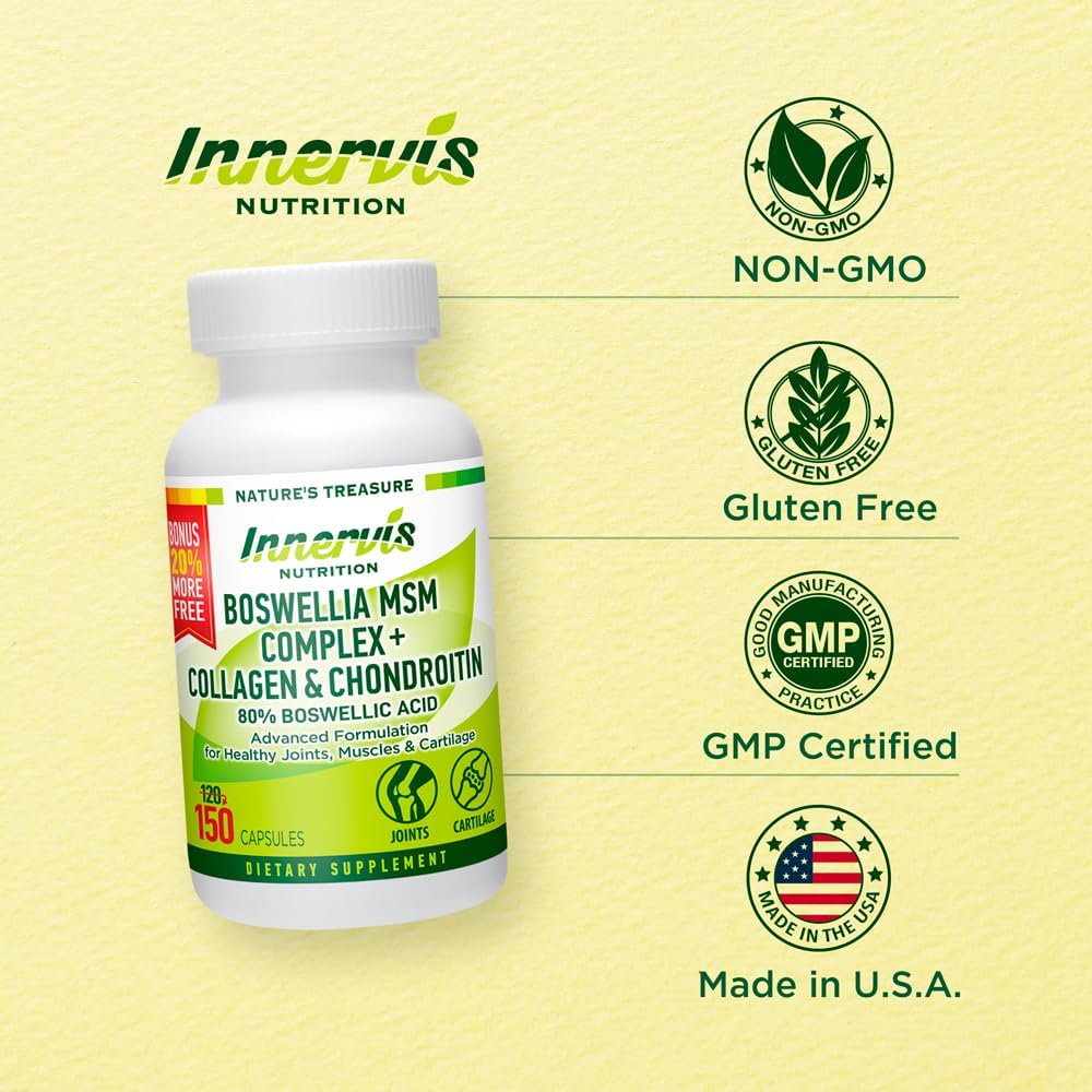 Boswellia MSM Complex with Collagen & Chondroitin | Joint Support Supplement | Mobility & Flexibility | Turmeric, Ginger, Bromelain | 150 Capsules