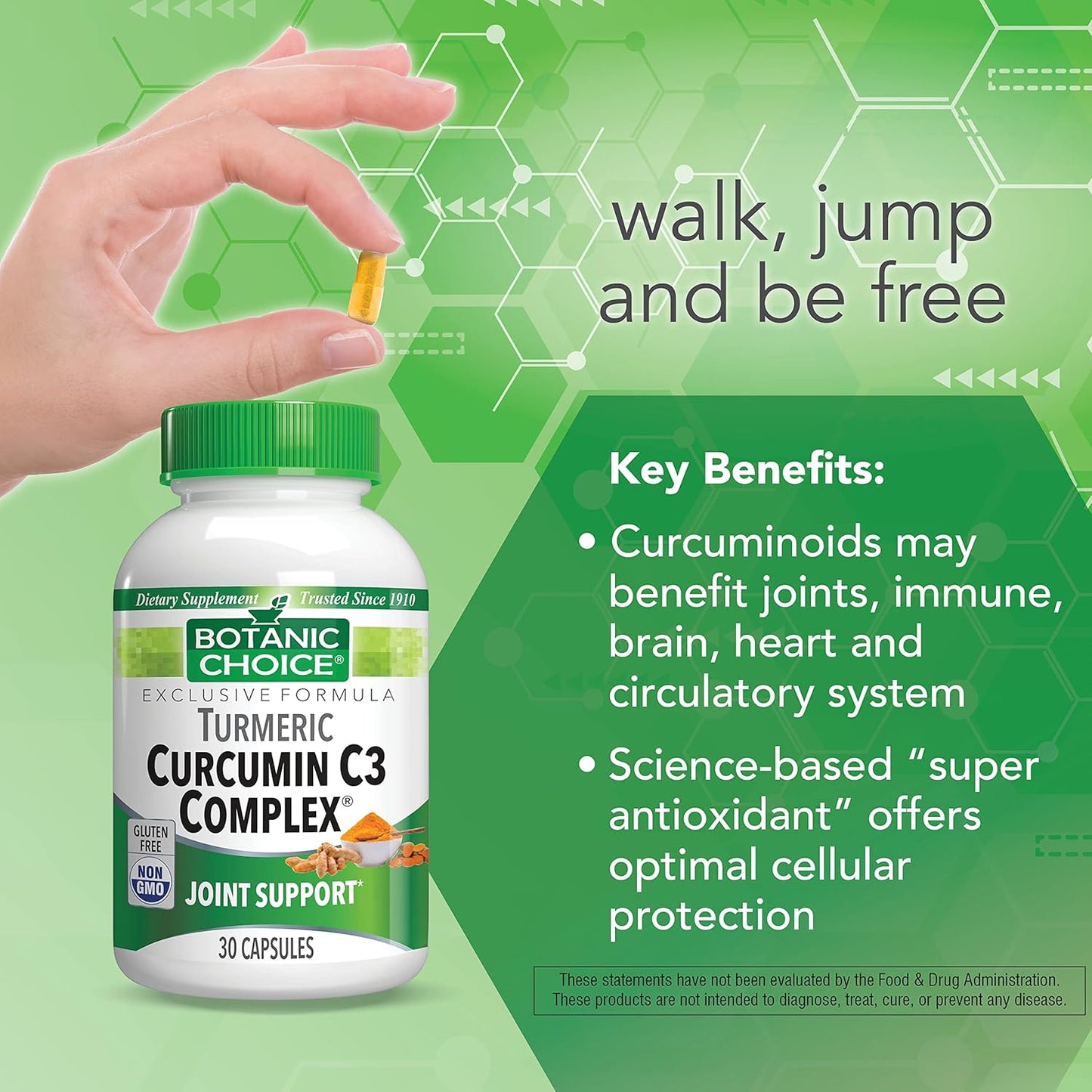 Botanic Choice Curcumin C3 Complex with Bioperine - 30 Daily Supplement Capsules for Adults