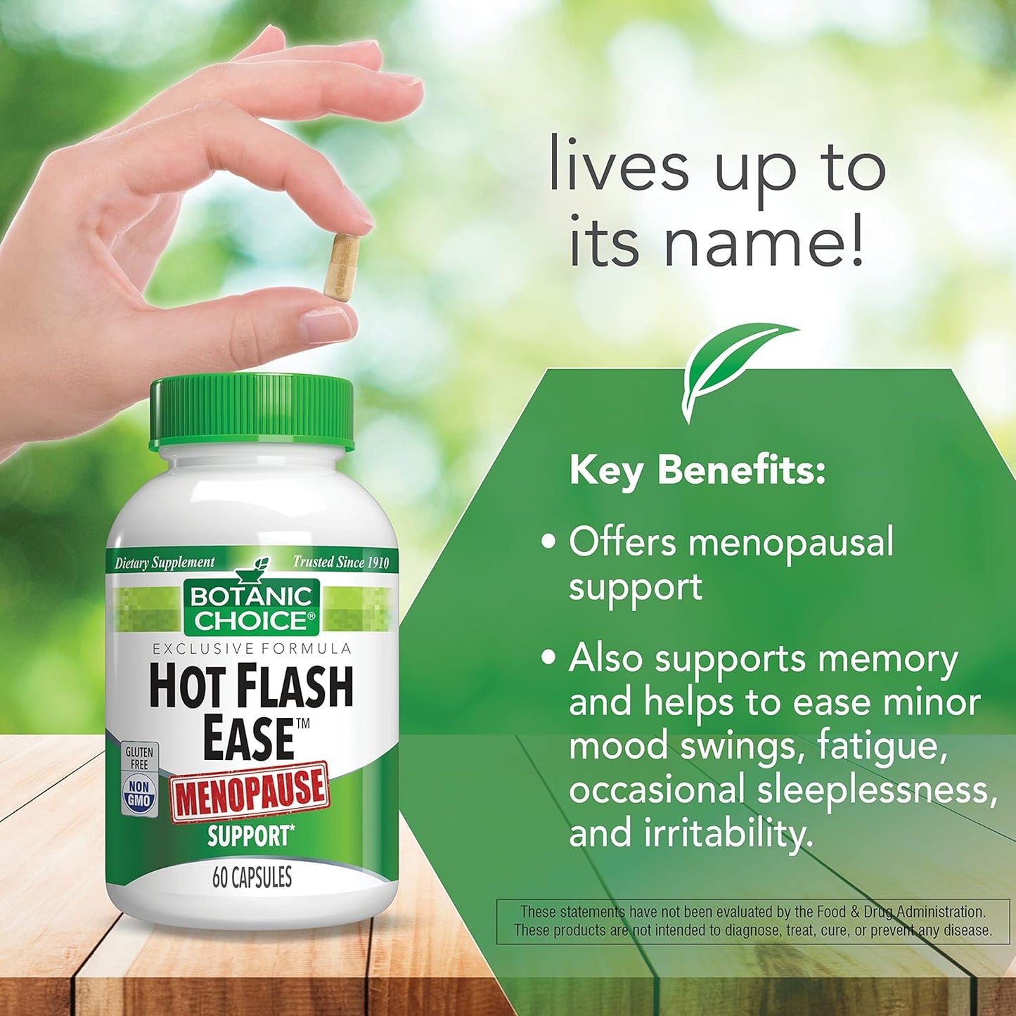 Botanic Choice Menopause Hot Flash Relief Supplement with Black Cohosh, Soy, Red Clover - 60 Capsules