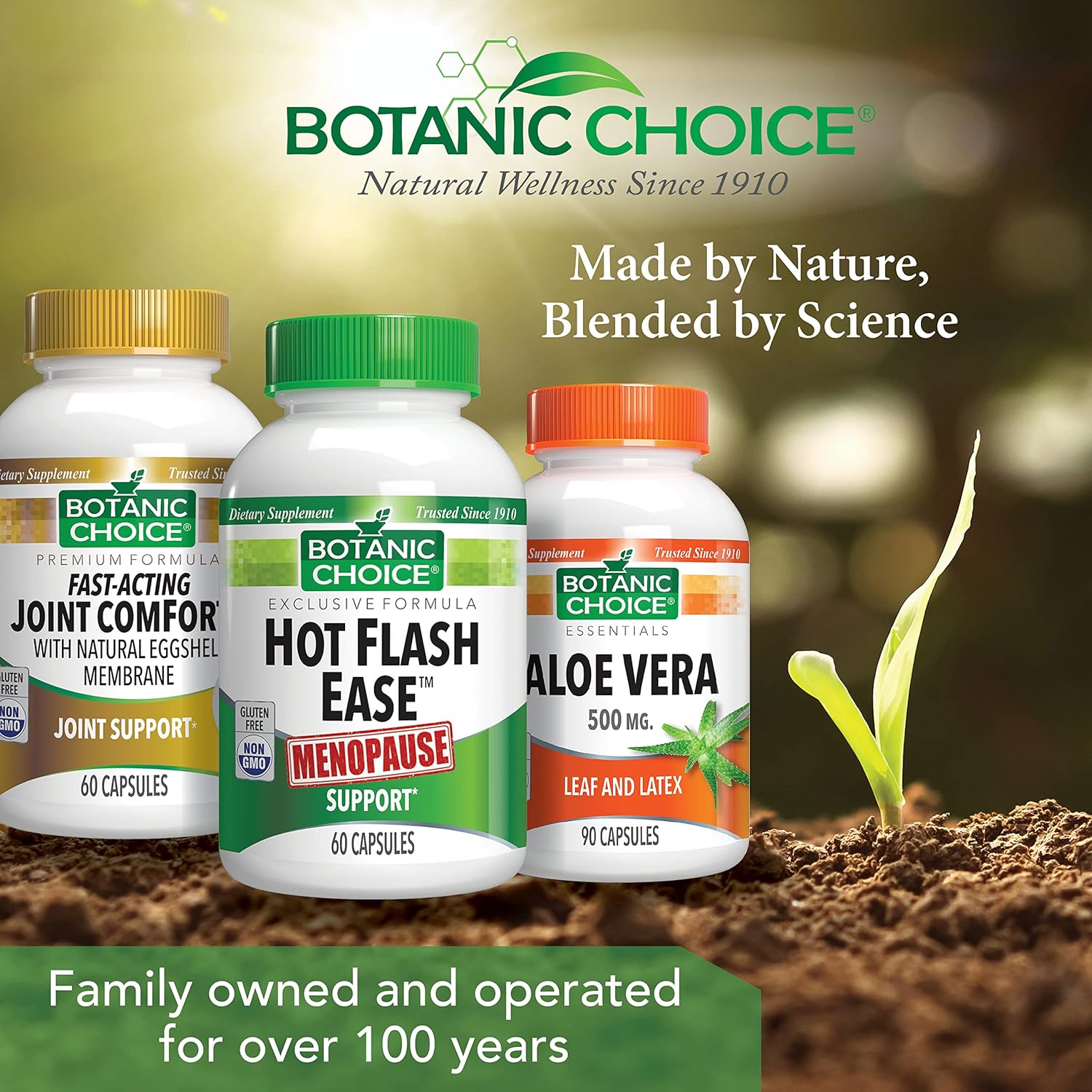 Botanic Choice Menopause Hot Flash Relief Supplement with Black Cohosh, Soy, Red Clover - 60 Capsules