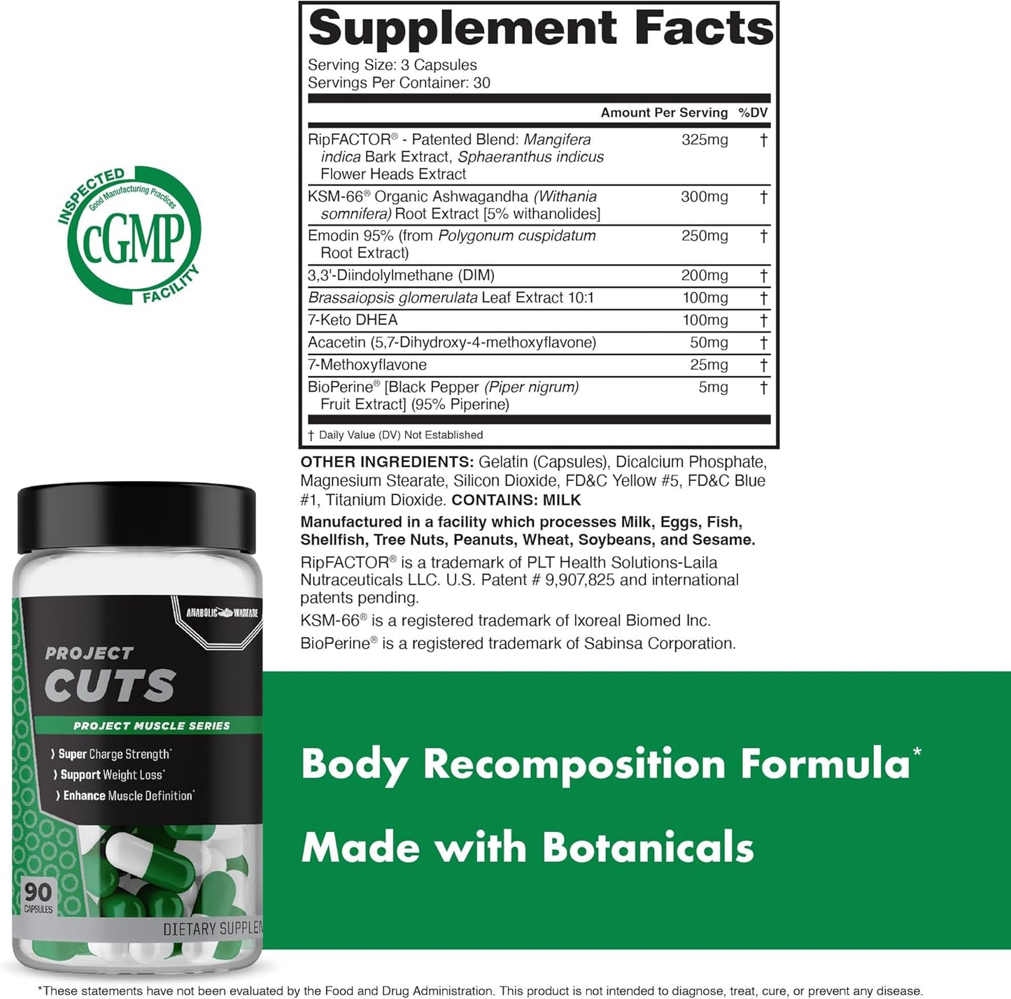 Botanical Anabolic Warfare Project Cuts for Muscle Definition & Body Recomposition - 90 Capsules