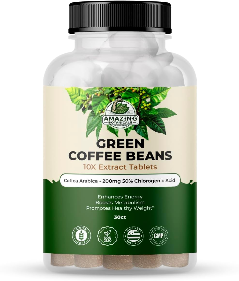 Botanicals Green Coffee Bean Extract Tablets - 200mg 50% Chlorogenic Acid - 30 Count - Pure Coffea Arabica