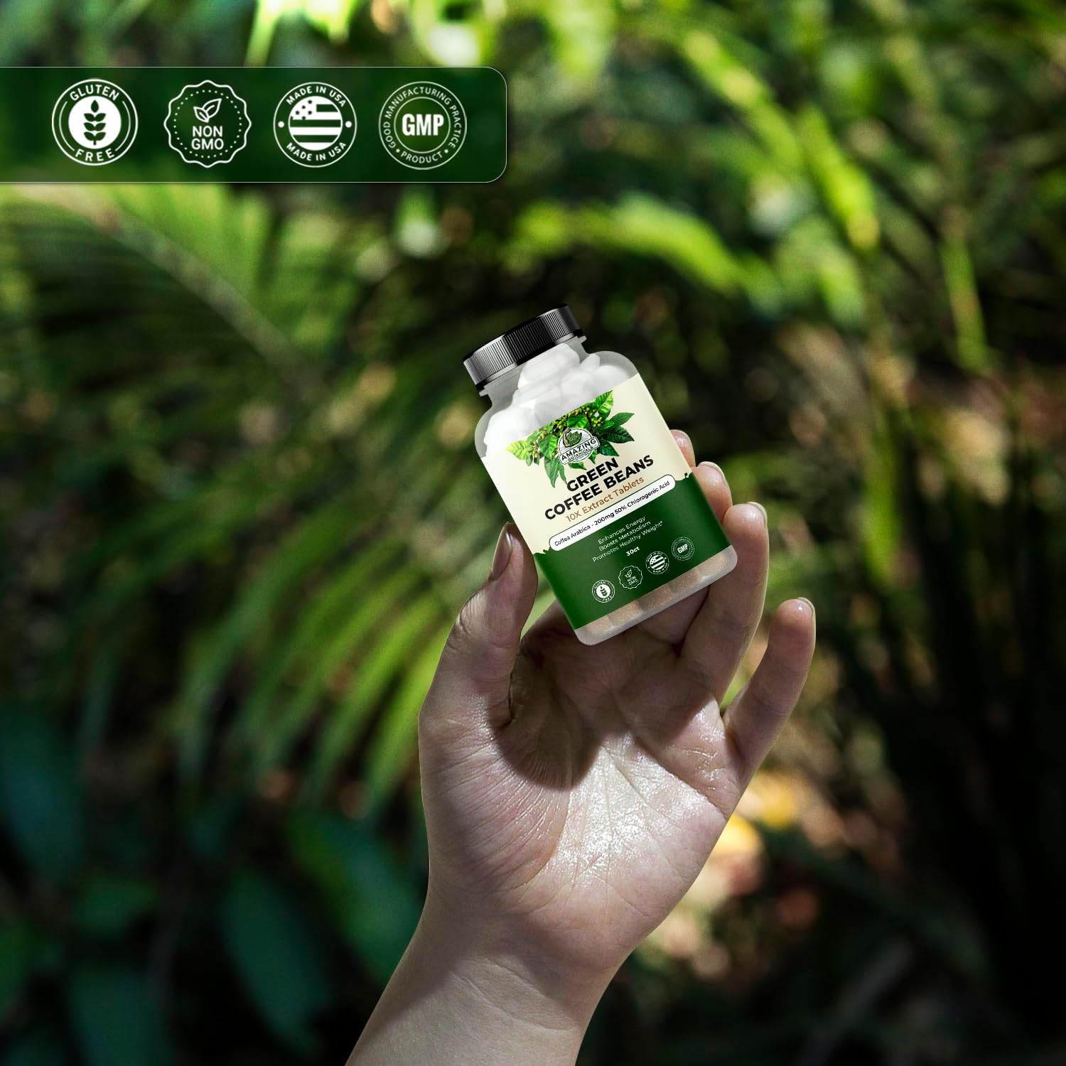 Botanicals Green Coffee Bean Extract Tablets - 200mg 50% Chlorogenic Acid - 30 Count - Pure Coffea Arabica