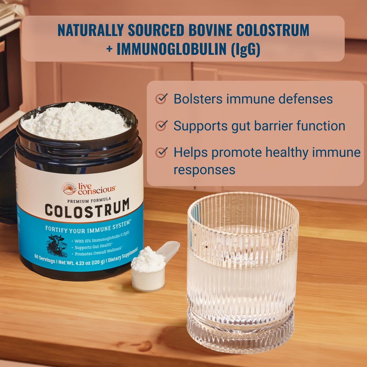 Bovine Hydrolyzed Collagen Peptides with Colostrum for Hair, Skin, Nails, Joints, Gut, and Immune Support