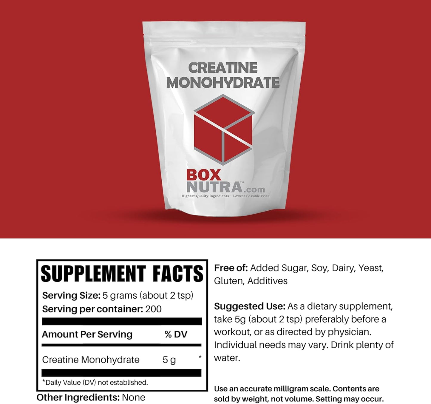 BoxNutra Creatine Monohydrate Powder - Unflavored Muscle Gain Supplement for Men and Women - 200 Servings