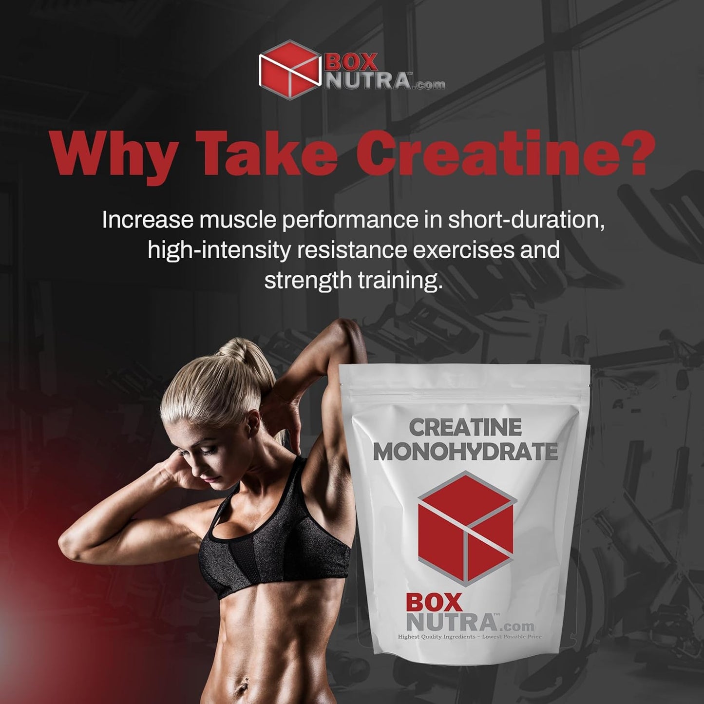 BoxNutra Creatine Monohydrate Powder - Unflavored Muscle Gain Supplement for Men and Women - 200 Servings