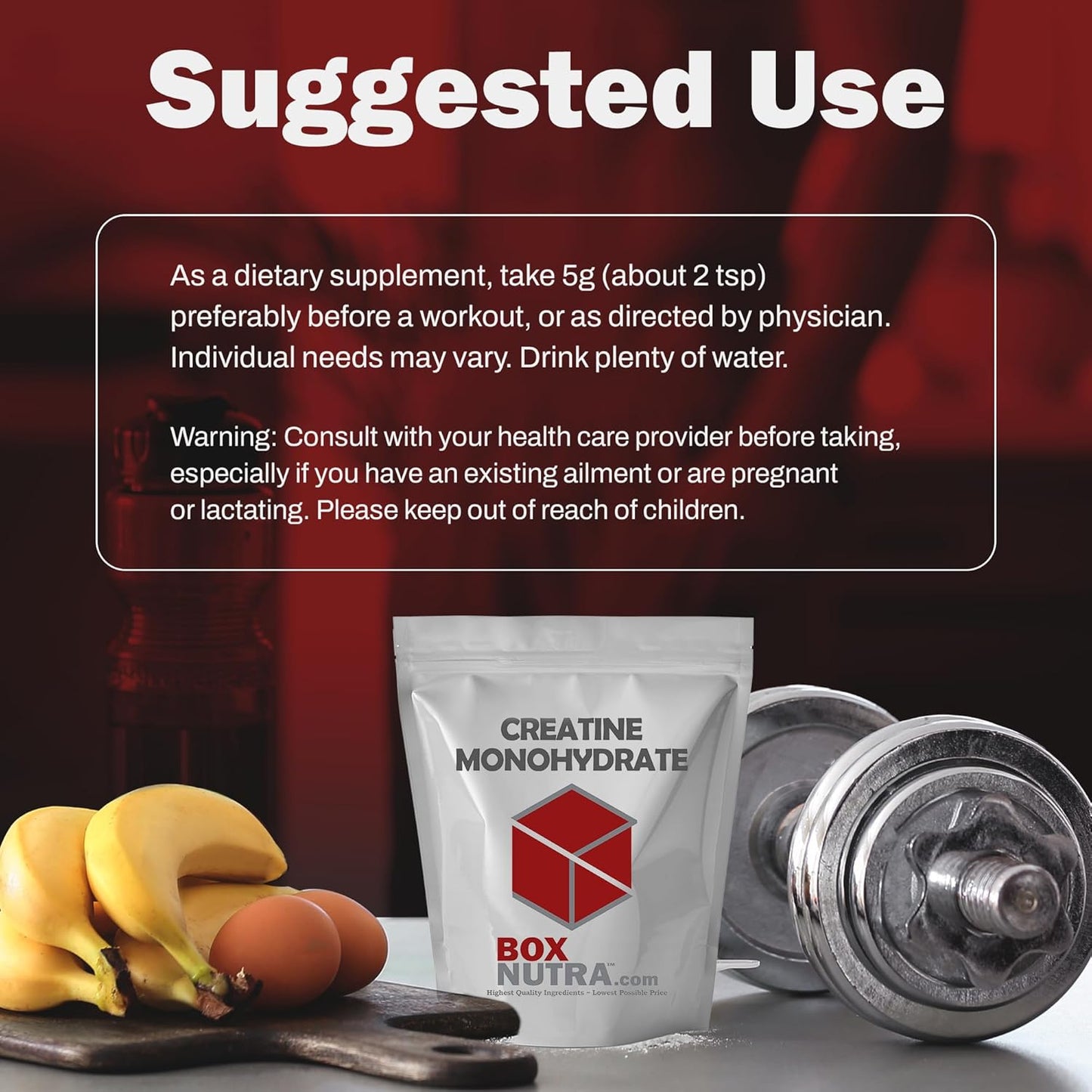 BoxNutra Creatine Monohydrate Powder - Unflavored Muscle Gain Supplement for Men and Women - 200 Servings