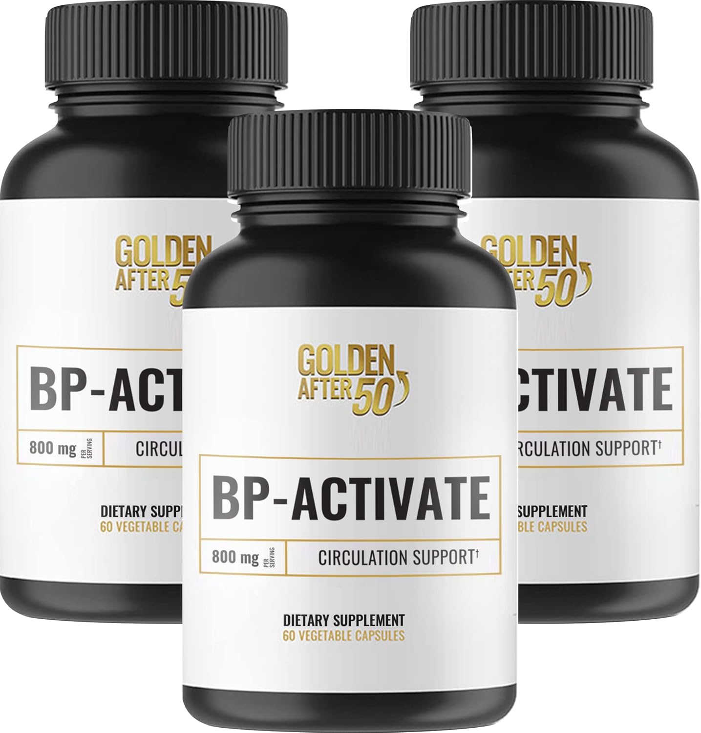 BP-Activate Nitric Oxide Supplement for Heart Health - 3 Bottles of 800mg L Arginine, AAKG, L Citrulline by Golden After 50