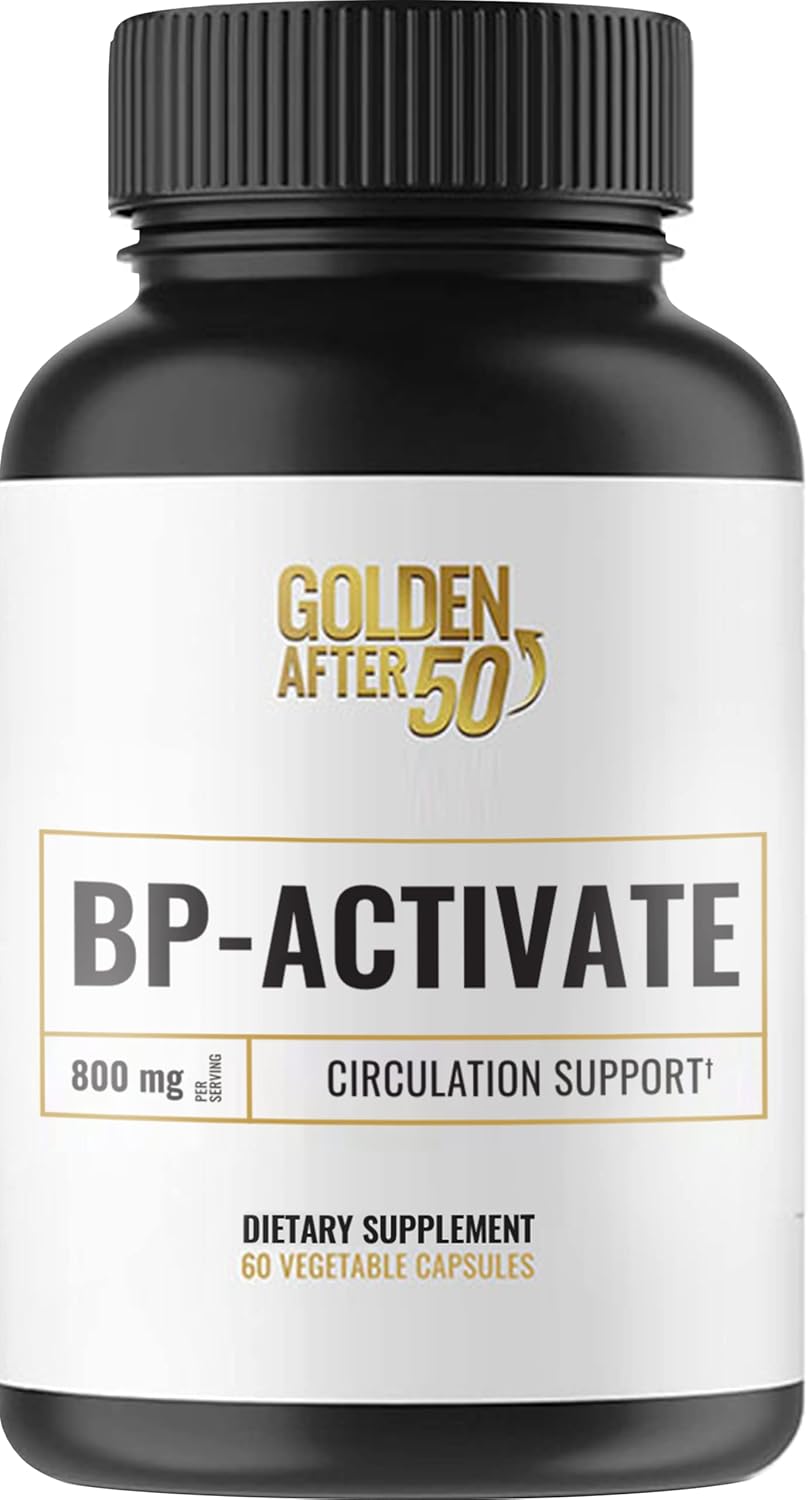 BP-Activate Nitric Oxide Supplement for Heart Health - 60 Capsules with Amino Acids for Blood Circulation - 800mg L Arginine, AAKG, L Citrulline - Golden After 50