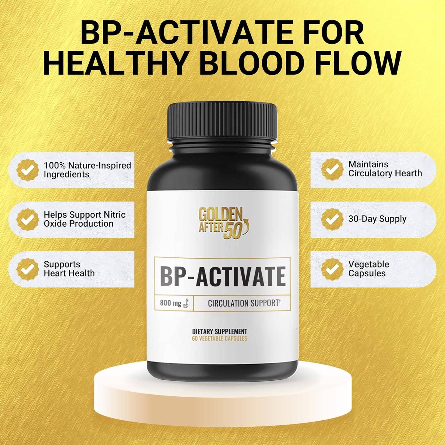 BP-Activate Nitric Oxide Supplement for Heart Health - 3 Bottles of 800mg L Arginine, AAKG, L Citrulline by Golden After 50