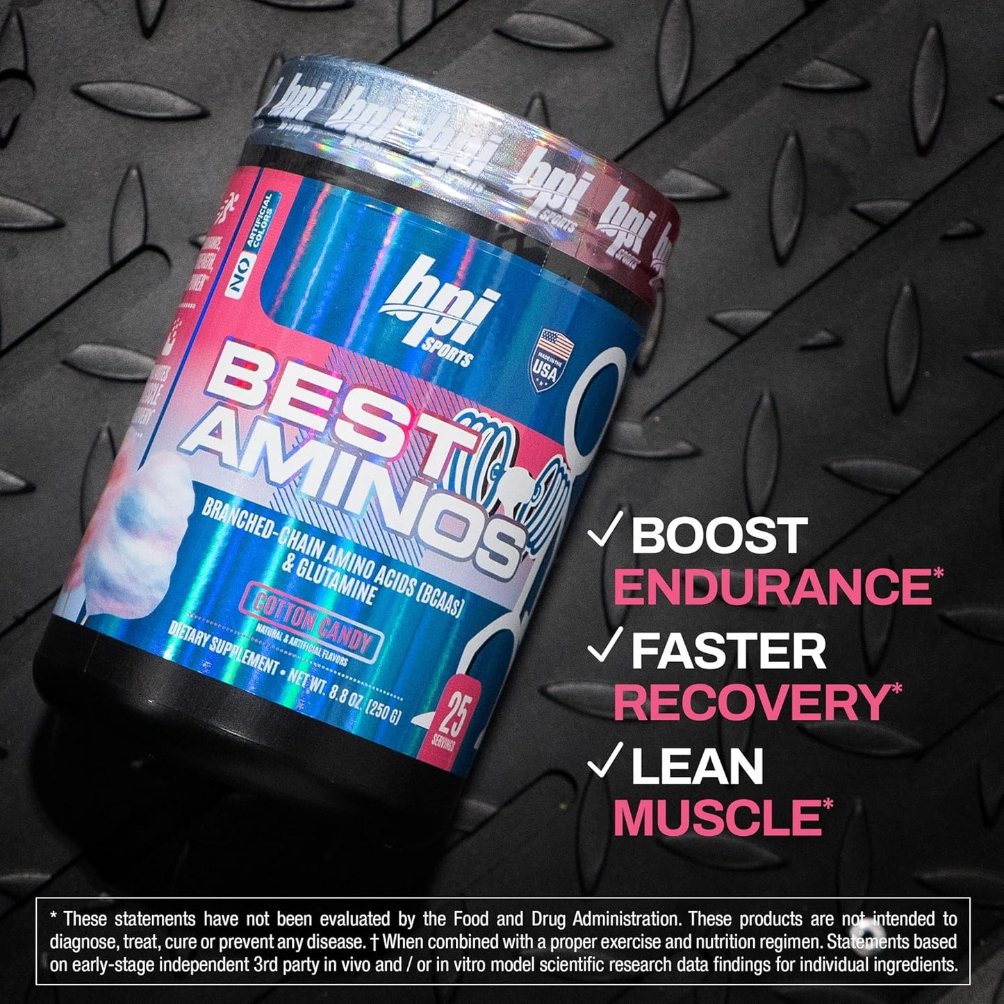 BPI Sports Best Aminos Cotton Candy Flavor - BCAA Powder Post Workout & Glutamine Recovery Drink - 25 Servings for Hydration & Recovery