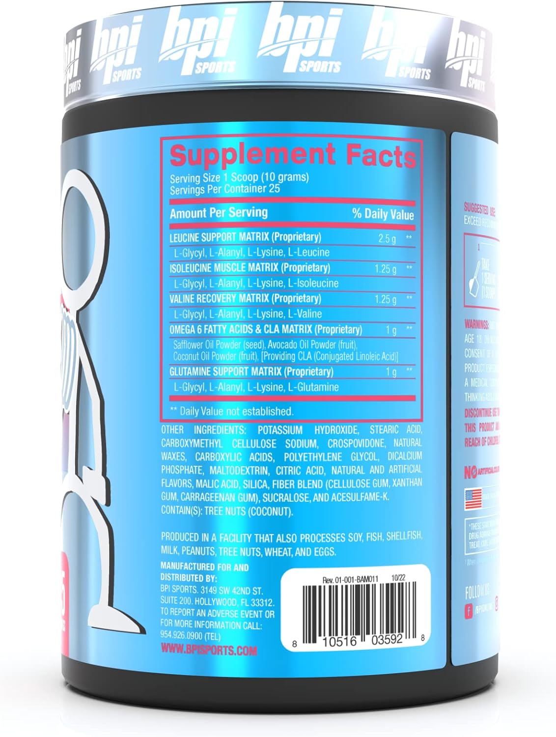 BPI Sports Best Aminos Cotton Candy Flavor - BCAA Powder Post Workout & Glutamine Recovery Drink - 25 Servings for Hydration & Recovery
