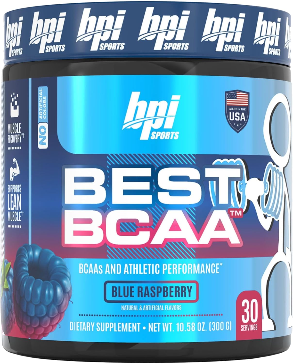 BPI Sports BEST BCAA Powder - Blue Raspberry Flavor for Post Workout Hydration & Recovery - 30 Servings for Men & Women