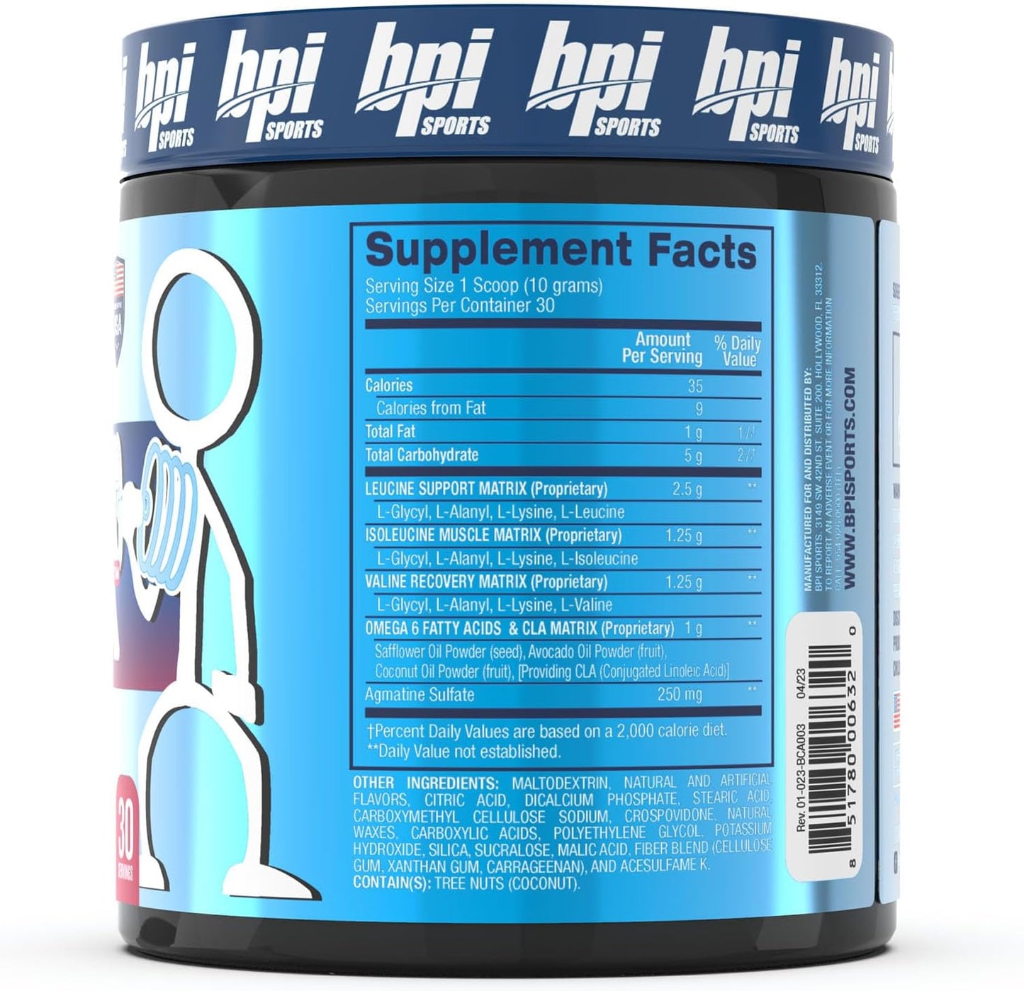 BPI Sports BEST BCAA Powder - Blue Raspberry Flavor for Post Workout Hydration & Recovery - 30 Servings for Men & Women