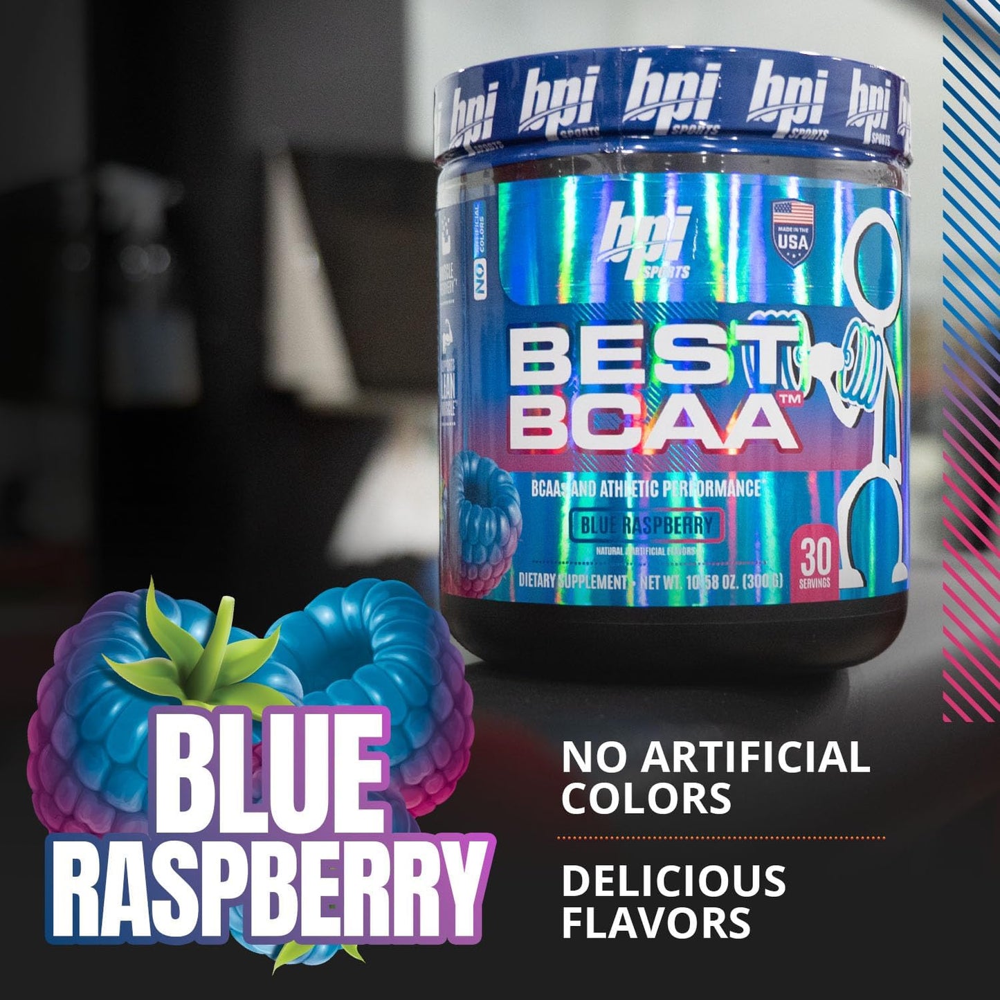 BPI Sports BEST BCAA Powder - Blue Raspberry Flavor for Post Workout Hydration & Recovery - 30 Servings for Men & Women