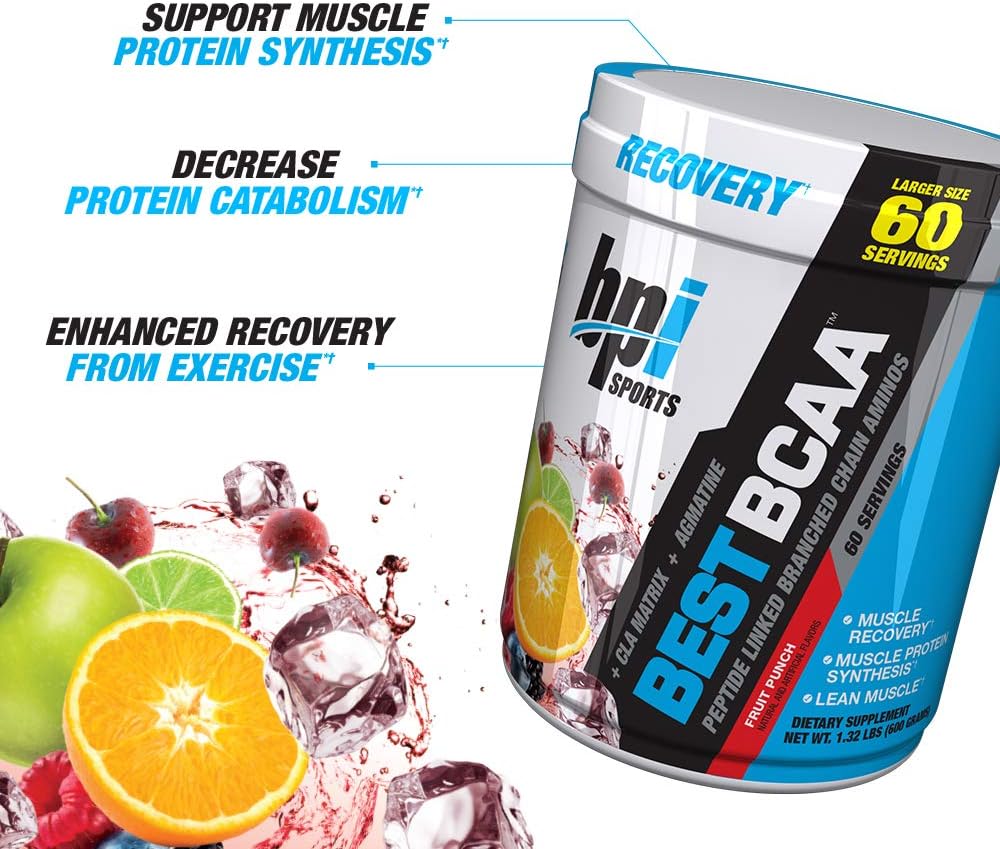 BPI Sports Best BCAA Powder - Fruit Punch Flavor - Muscle Recovery & Hydration - 60 Servings, 1.32 lbs