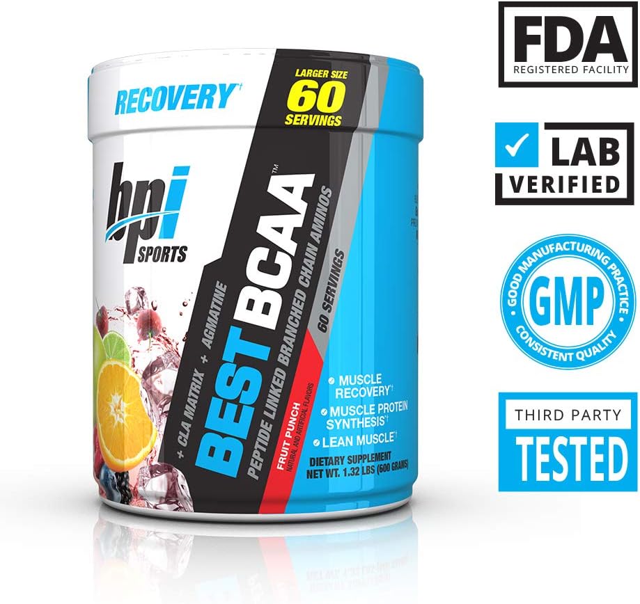 BPI Sports Best BCAA Powder - Fruit Punch Flavor - Muscle Recovery & Hydration - 60 Servings, 1.32 lbs
