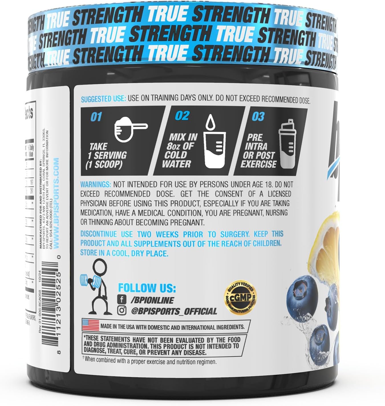 BPI Sports Best BCAA Powder, Blueberry Lemonade Flavor, 30 Servings, Amino Acids for Muscle Recovery, Protein Synthesis, and Performance