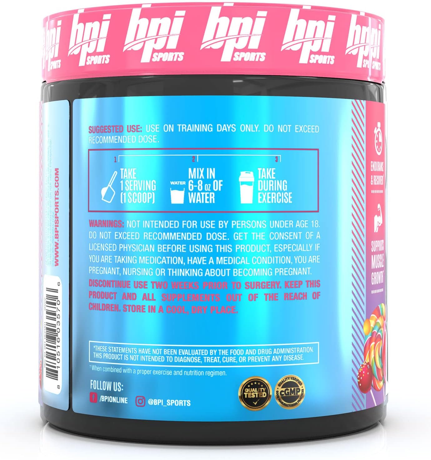 BPI Sports Best BCAA Pump - Candy Land Flavor - Intra Workout BCAA Powder for Hydration & Recovery - 25 Servings
