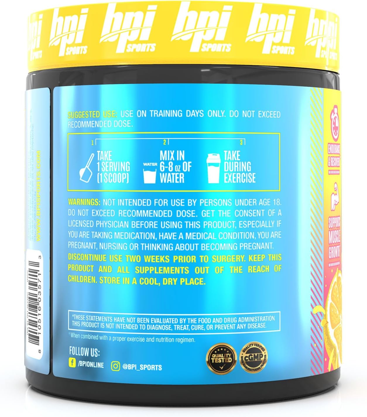 BPI Sports Best BCAA Pump Lemon Squeeze - Intra Workout BCAA Powder for Hydration & Recovery, 25 Servings