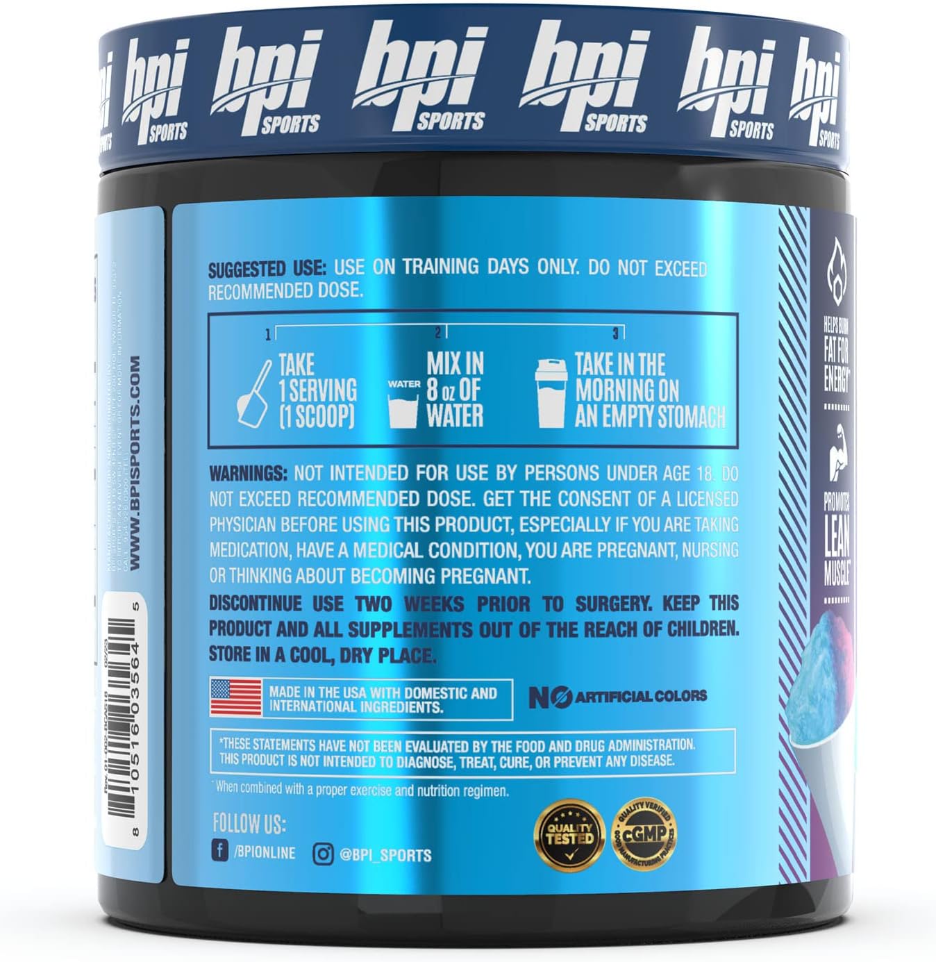 BPI Sports Best BCAA Shredded - Thermogenic Recovery Drink - Caffeine Free - Lean Muscle Building Powder - Preworkout Aminos & Hydration - Snow Cone - 25 Servings