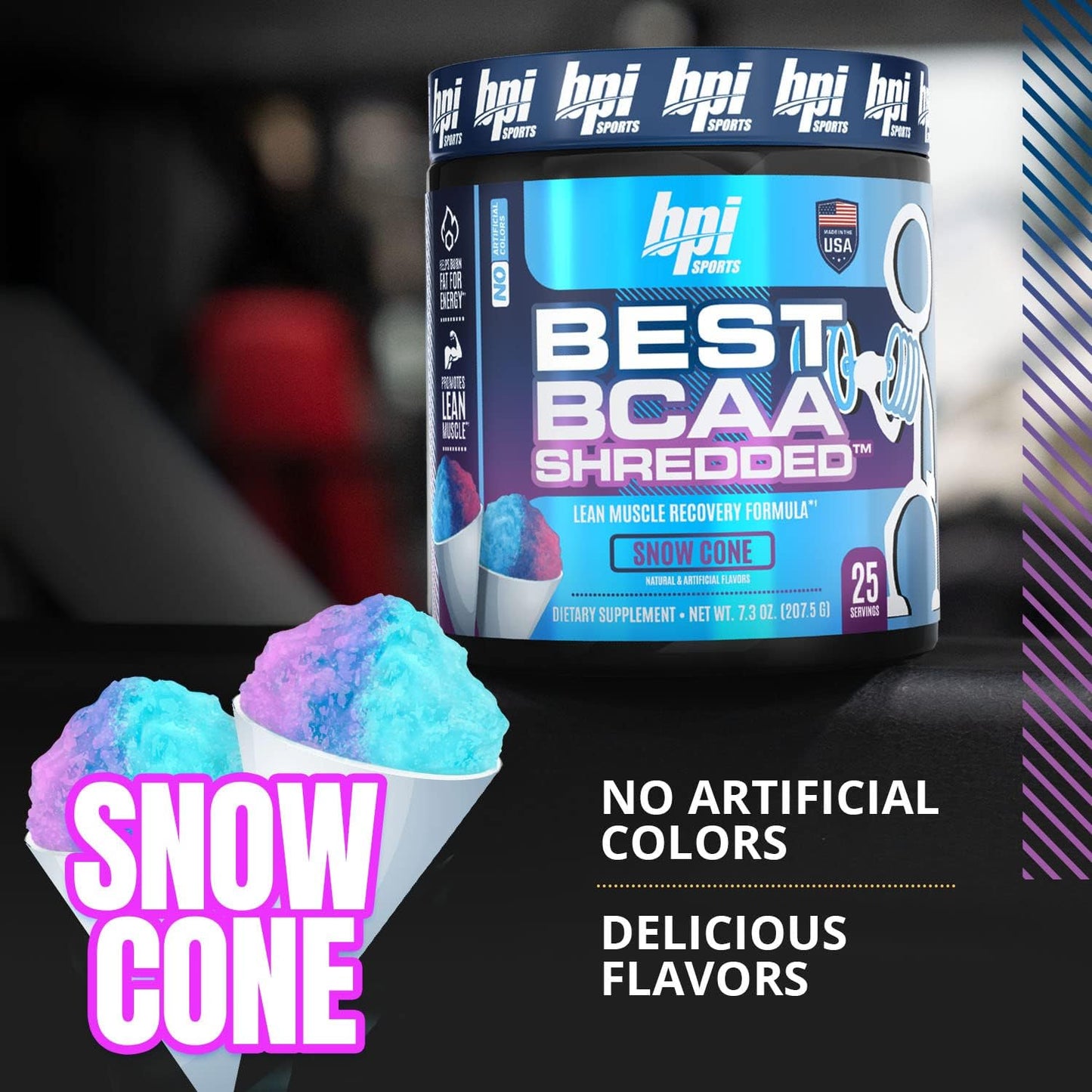 BPI Sports Best BCAA Shredded - Thermogenic Recovery Drink - Caffeine Free - Lean Muscle Building Powder - Preworkout Aminos & Hydration - Snow Cone - 25 Servings