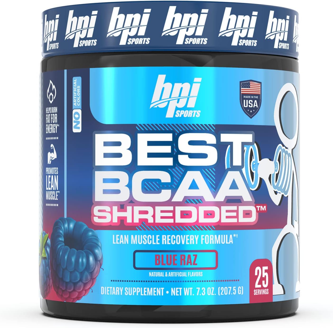 BPI Sports Best BCAA Shredded Blue Raspberry Thermogenic Recovery Formula - Caffeine-Free BCAA Powder for Lean Muscle Building - Accelerated Recovery and Hydration - 25 Servings, 9.7 oz