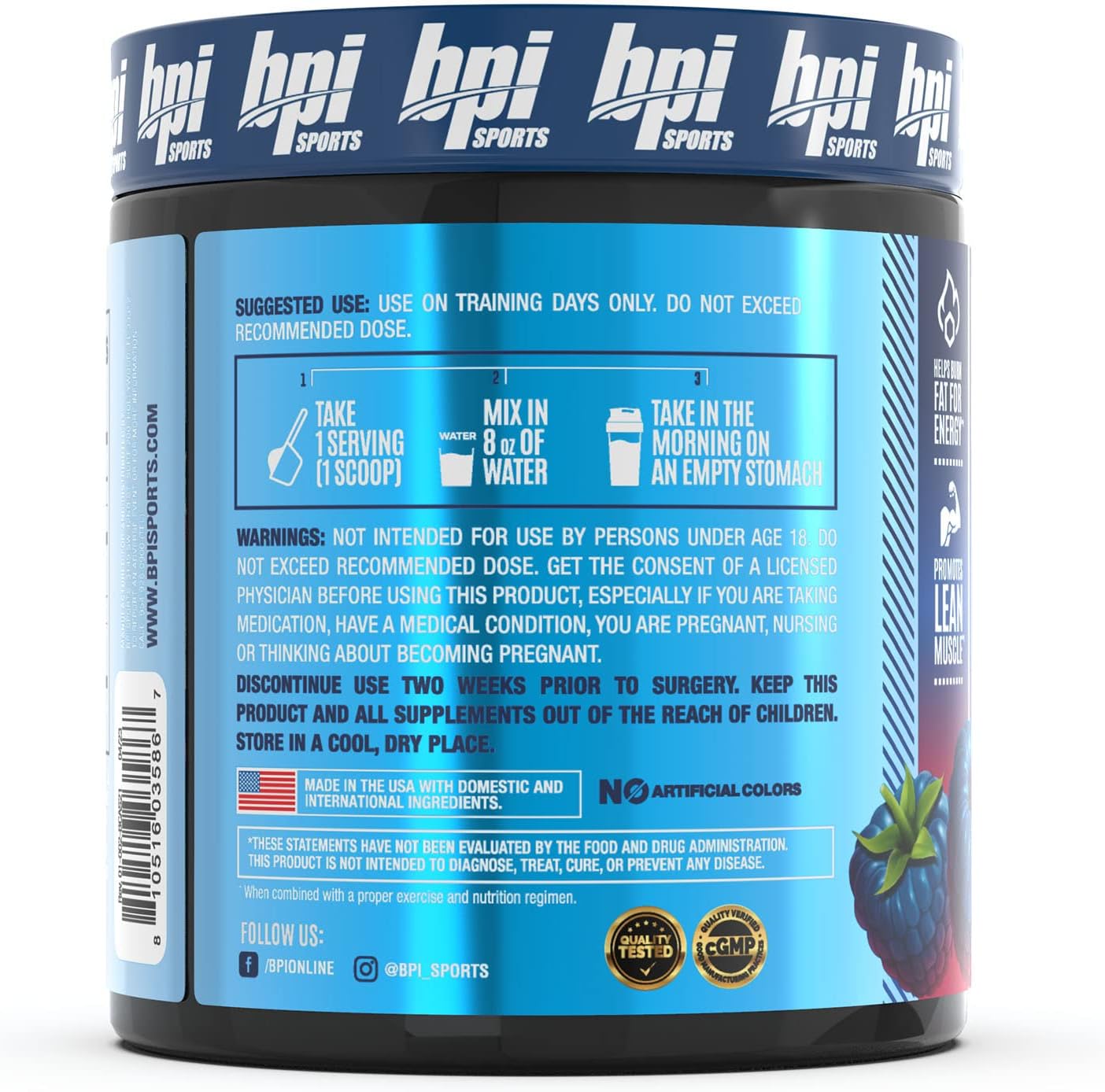 BPI Sports Best BCAA Shredded Blue Raspberry Thermogenic Recovery Formula - Caffeine-Free BCAA Powder for Lean Muscle Building - Accelerated Recovery and Hydration - 25 Servings, 9.7 oz