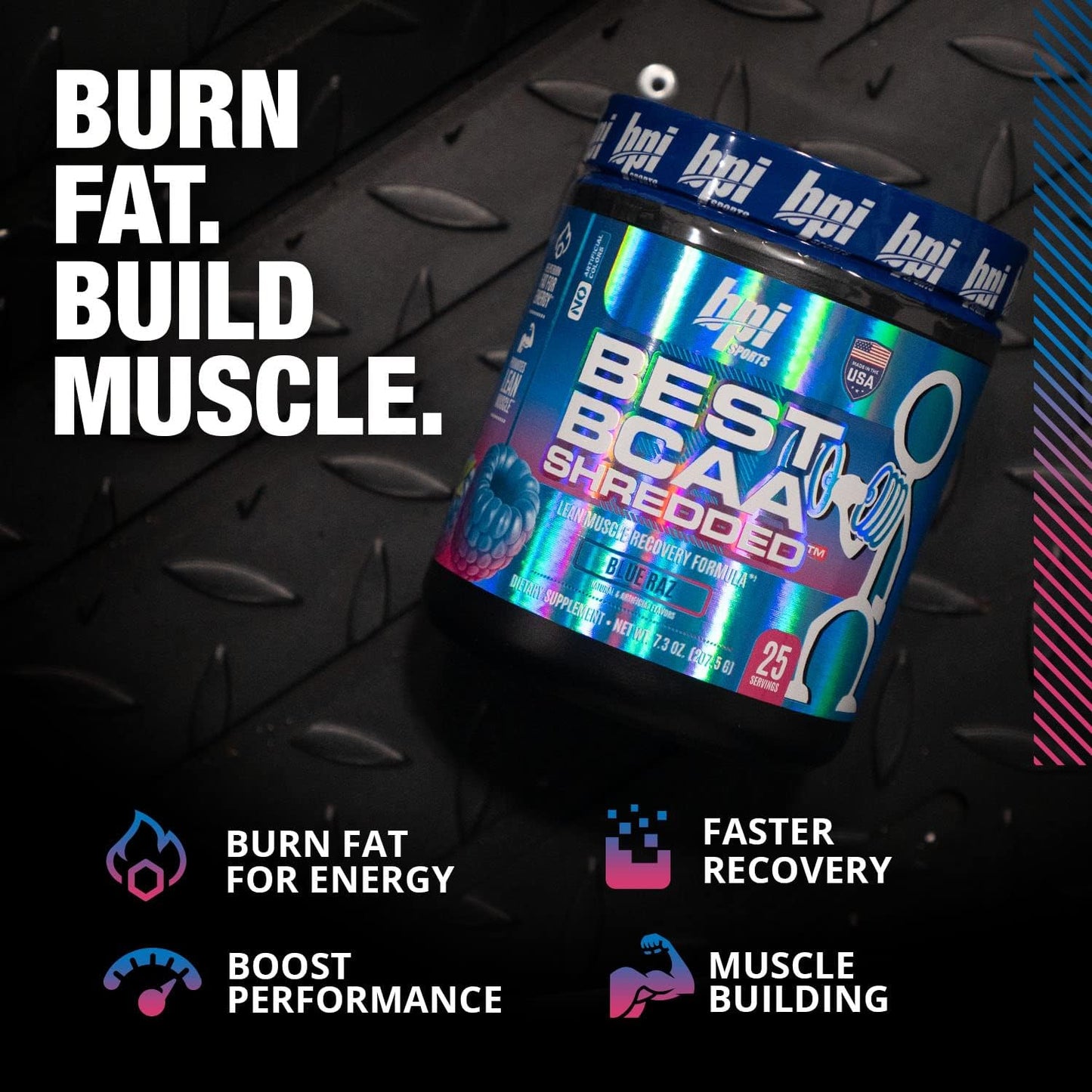 BPI Sports Best BCAA Shredded Blue Raspberry Thermogenic Recovery Formula - Caffeine-Free BCAA Powder for Lean Muscle Building - Accelerated Recovery and Hydration - 25 Servings, 9.7 oz