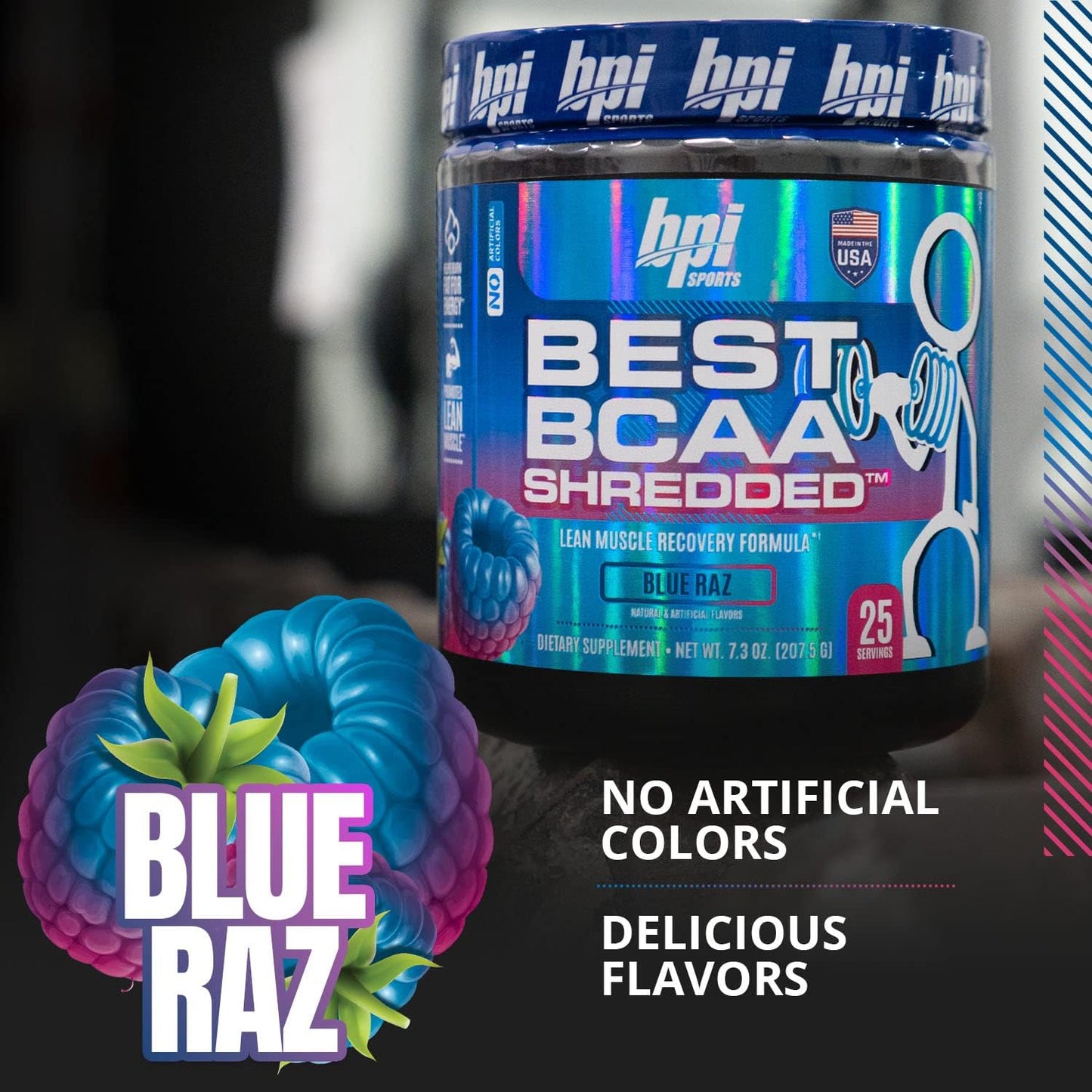 BPI Sports Best BCAA Shredded Blue Raspberry Thermogenic Recovery Formula - Caffeine-Free BCAA Powder for Lean Muscle Building - Accelerated Recovery and Hydration - 25 Servings, 9.7 oz