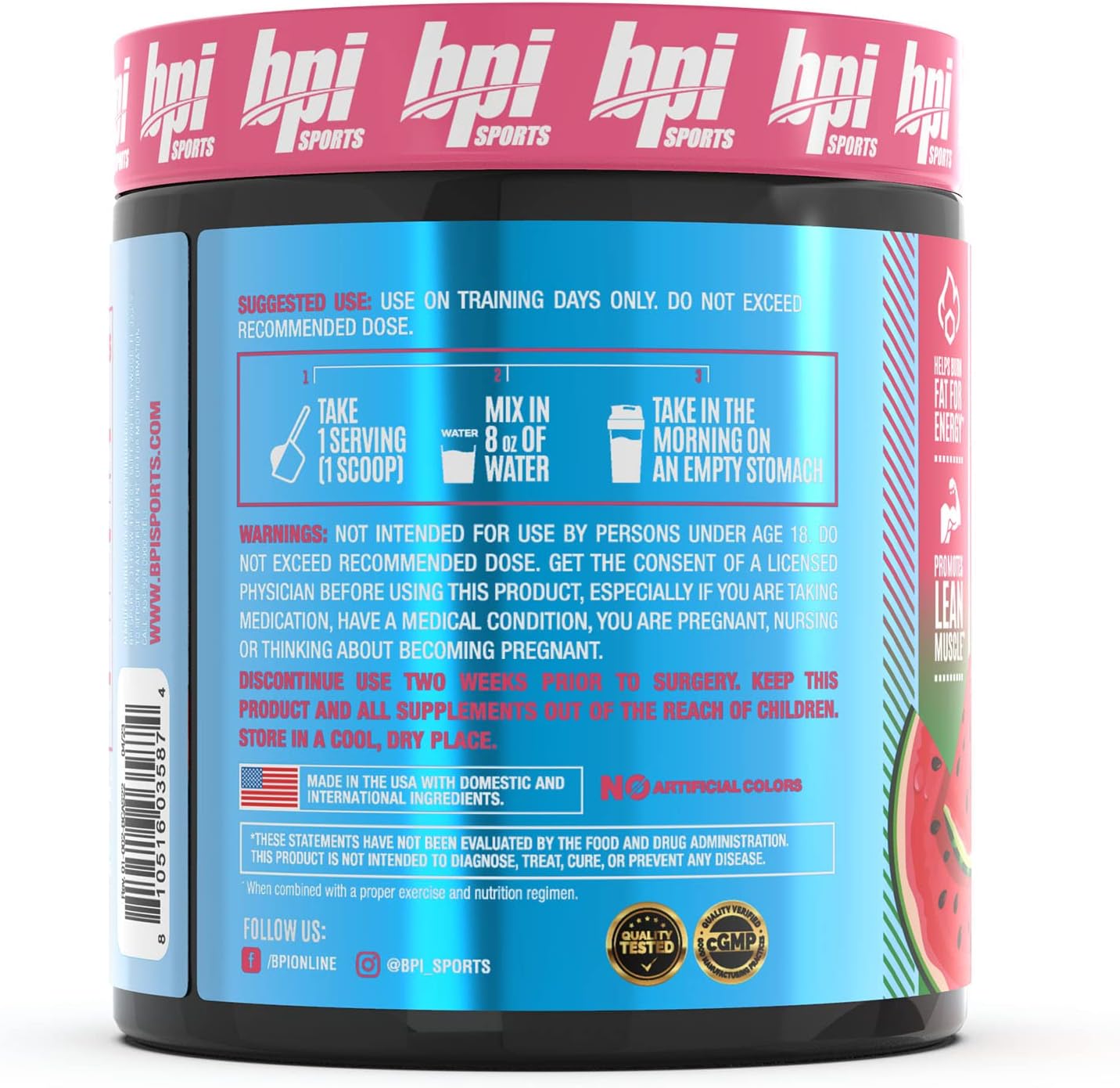 BPI Sports Best BCAA Shredded Watermelon Ice - Fat to Energy, Weight Loss, Lean Muscle, Post-Workout Recovery - 25 Servings