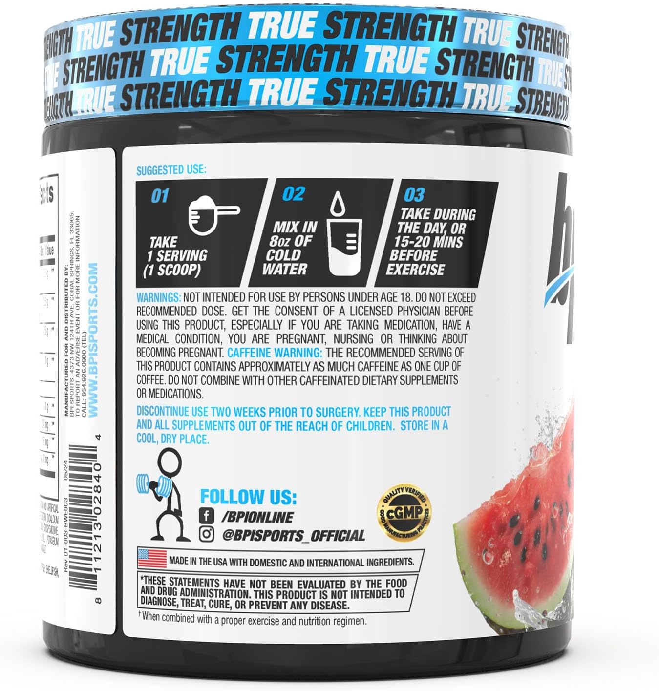 BPI Sports Best BCAA with Energy Watermelon Ice - 25 Servings - Lean Muscle Building & Recovery - Proprietary Energy Blend - 8.8 oz.