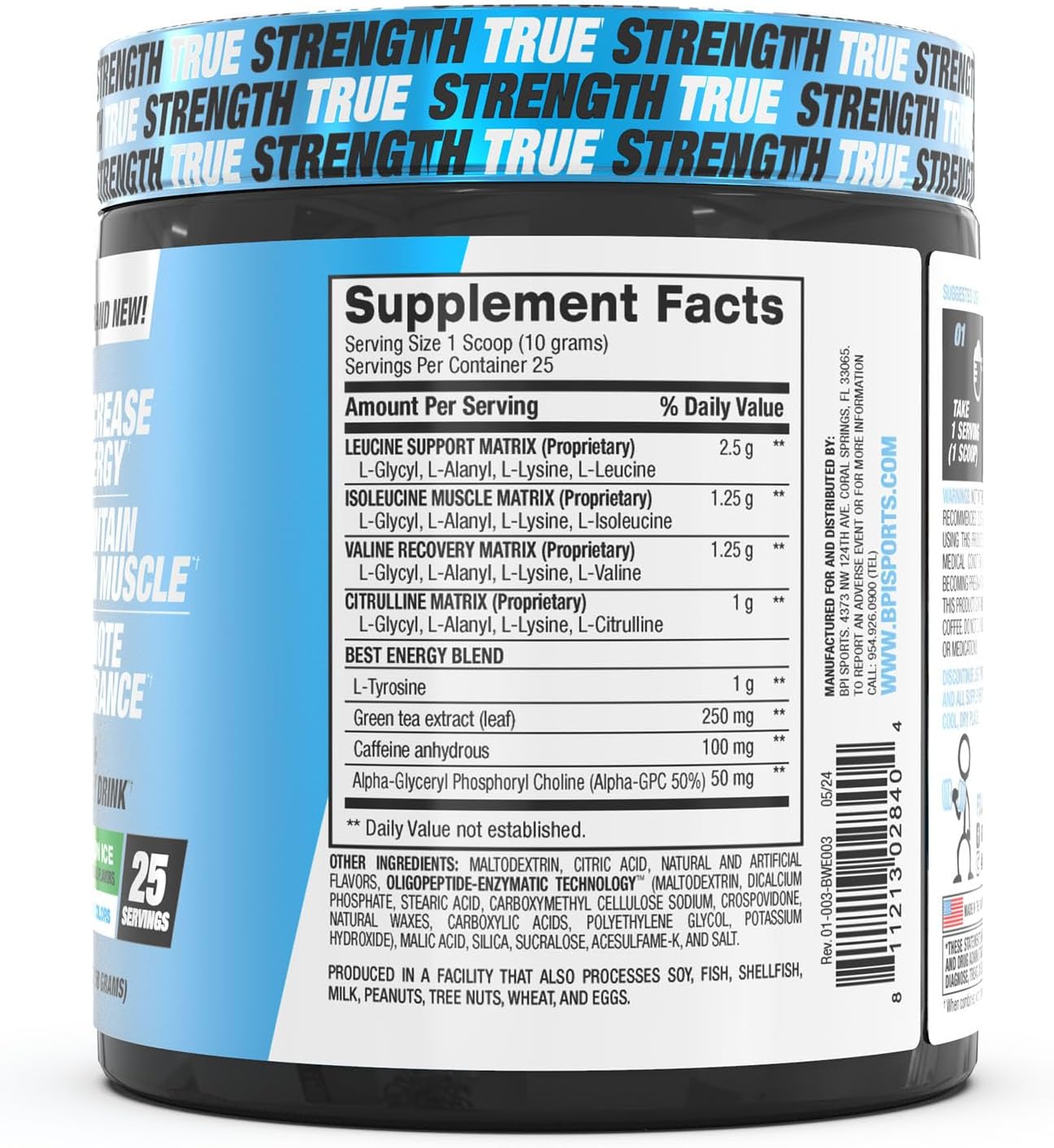 BPI Sports Best BCAA with Energy Watermelon Ice - 25 Servings - Lean Muscle Building & Recovery - Proprietary Energy Blend - 8.8 oz.